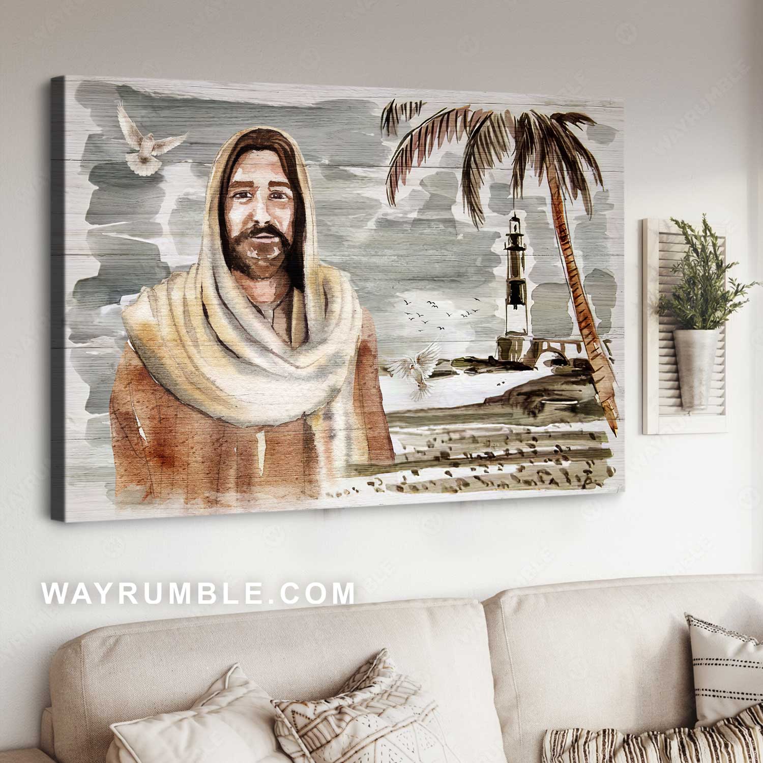 Jesus painting, Watercolor artwork, Beautiful beach drawing - Jesus Landscape Canvas Prints, Home Decor Wall Art