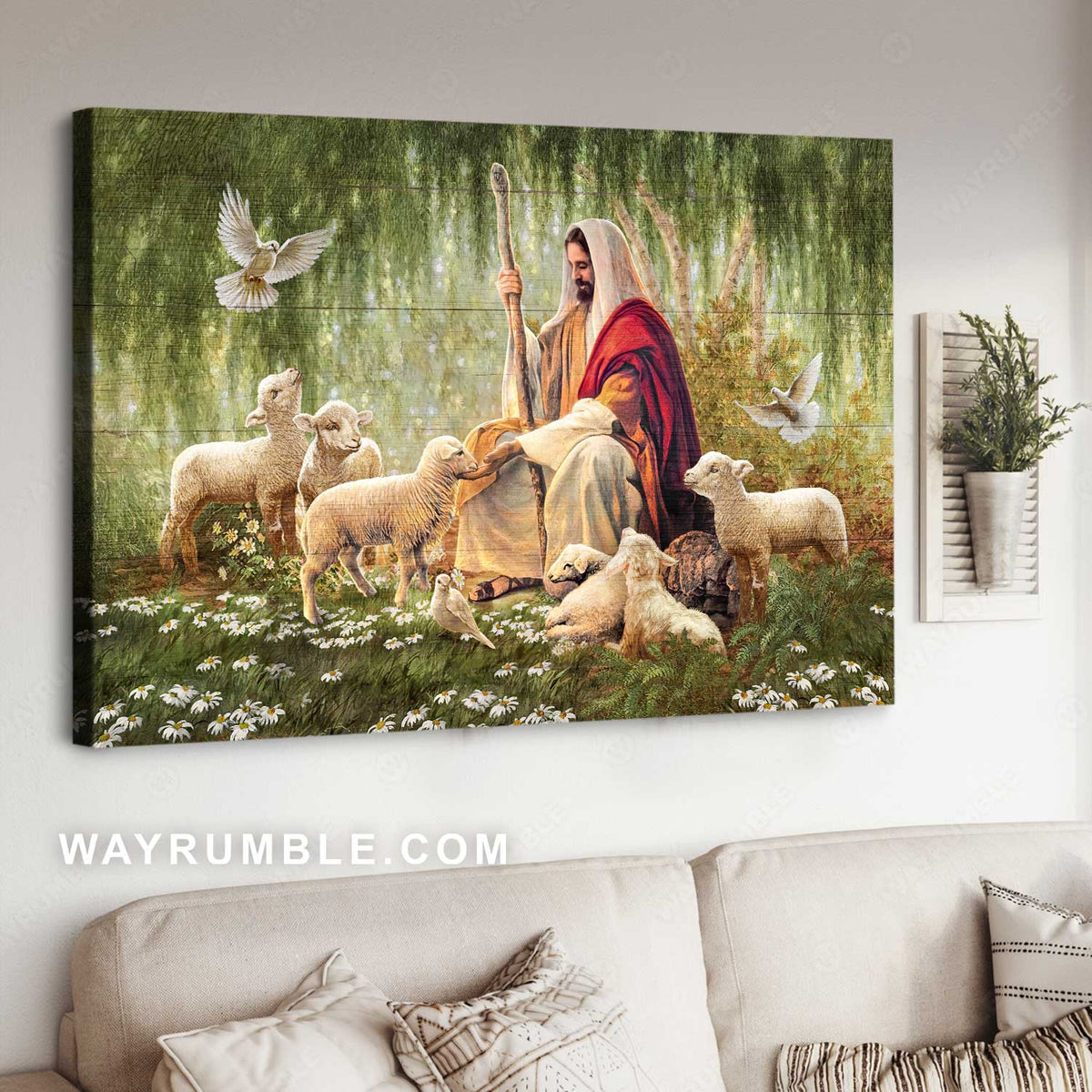 Magic forest, Daisy field, Lamb of God, Jesus artwork, The life of Jesus - Jesus Landscape Canvas Prints, Home Decor Wall Art