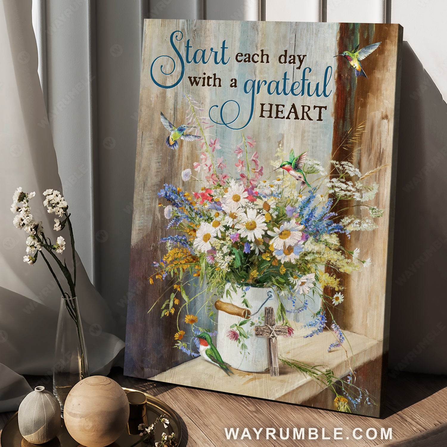 Gift for flower lover, Stunning flower, Start each day with a grateful heart - Jesus Portrait Canvas Prints, Home Decor Wall Art