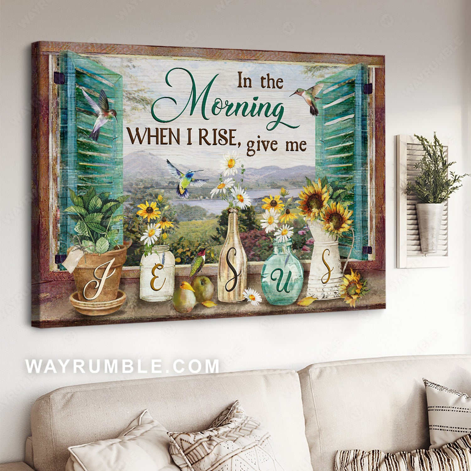 Daisy painting, Colorful hummingbird, In the morning when I rise, Give me Jesus - Jesus Landscape Canvas Prints, Home Decor Wall Art