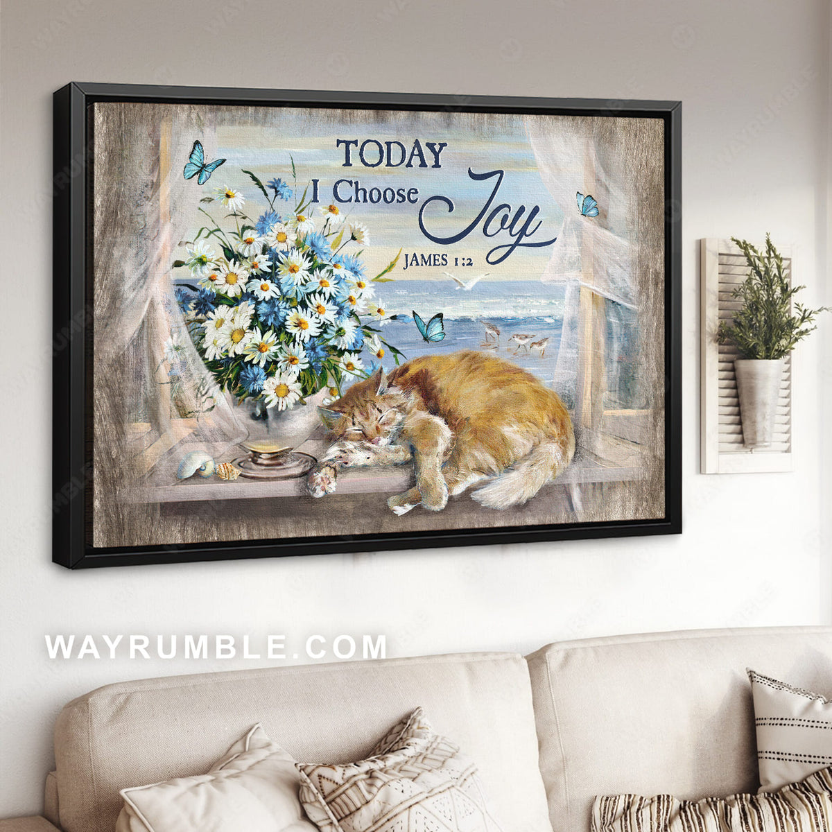 Ocean painting, Sleeping cat, Daisy vase, Today I choose joy - Jesus Landscape Canvas Prints, Christian Wall Art