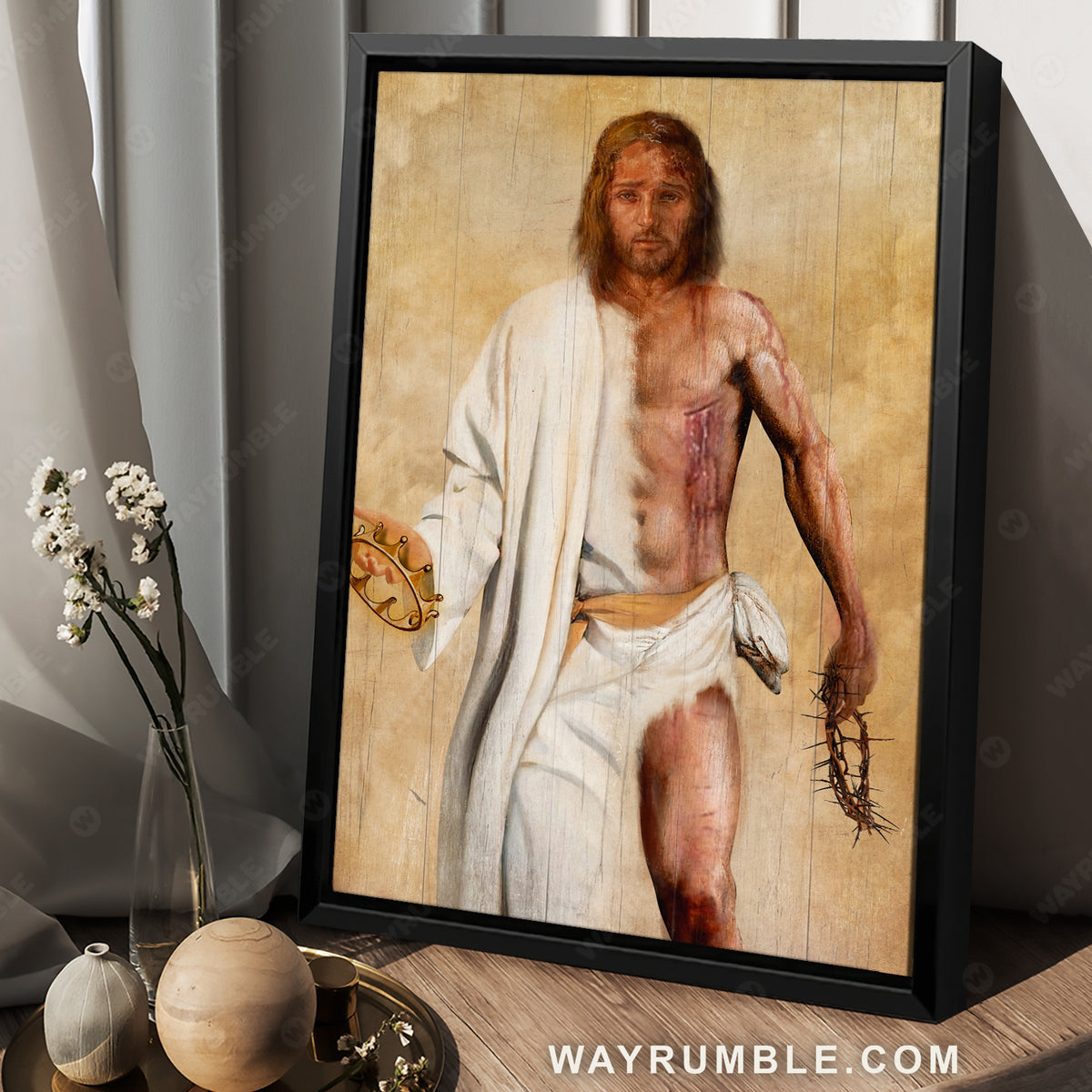 Stunning Jesus drawing, Crown of thorn, Golden crown - Jesus Portrait Canvas Prints, Christian Wall Art