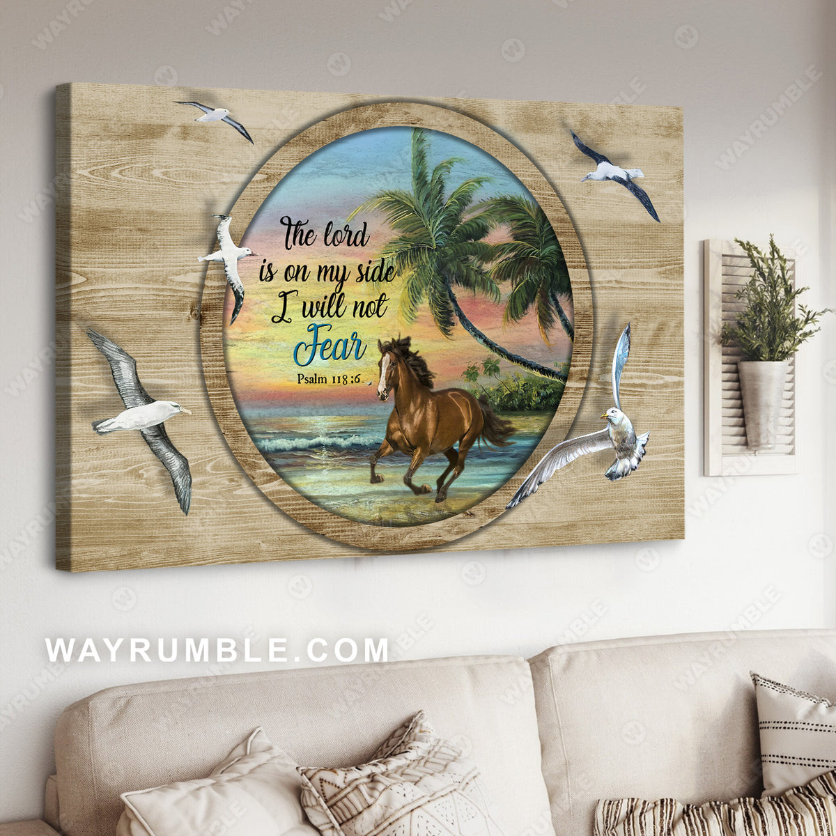 Running horse, Circle mirror, Seagull drawing, The Lord is on my side - Jesus Landscape Canvas Prints, Christian Wall Art