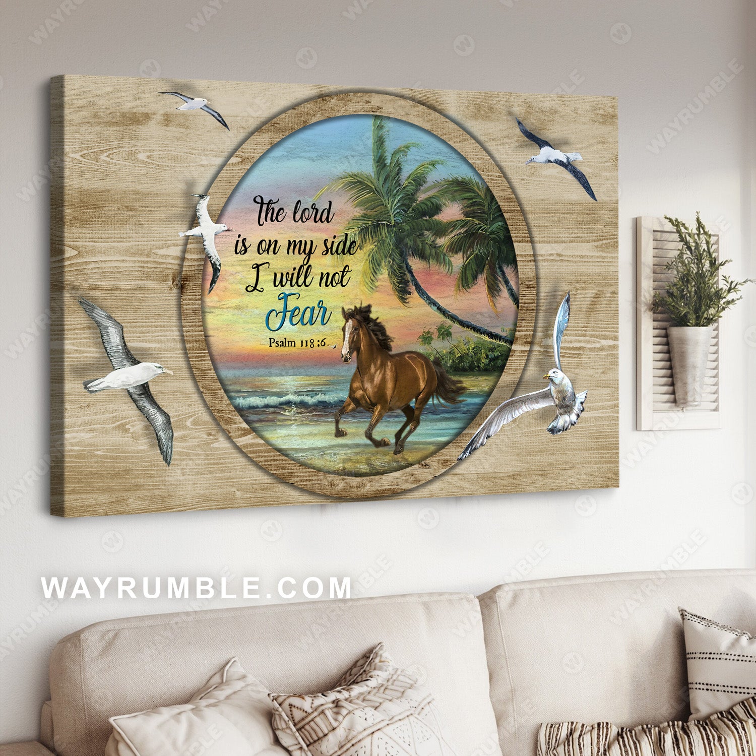 Running horse, Circle mirror, Seagull drawing, The Lord is on my side - Jesus Landscape Canvas Prints, Christian Wall Art