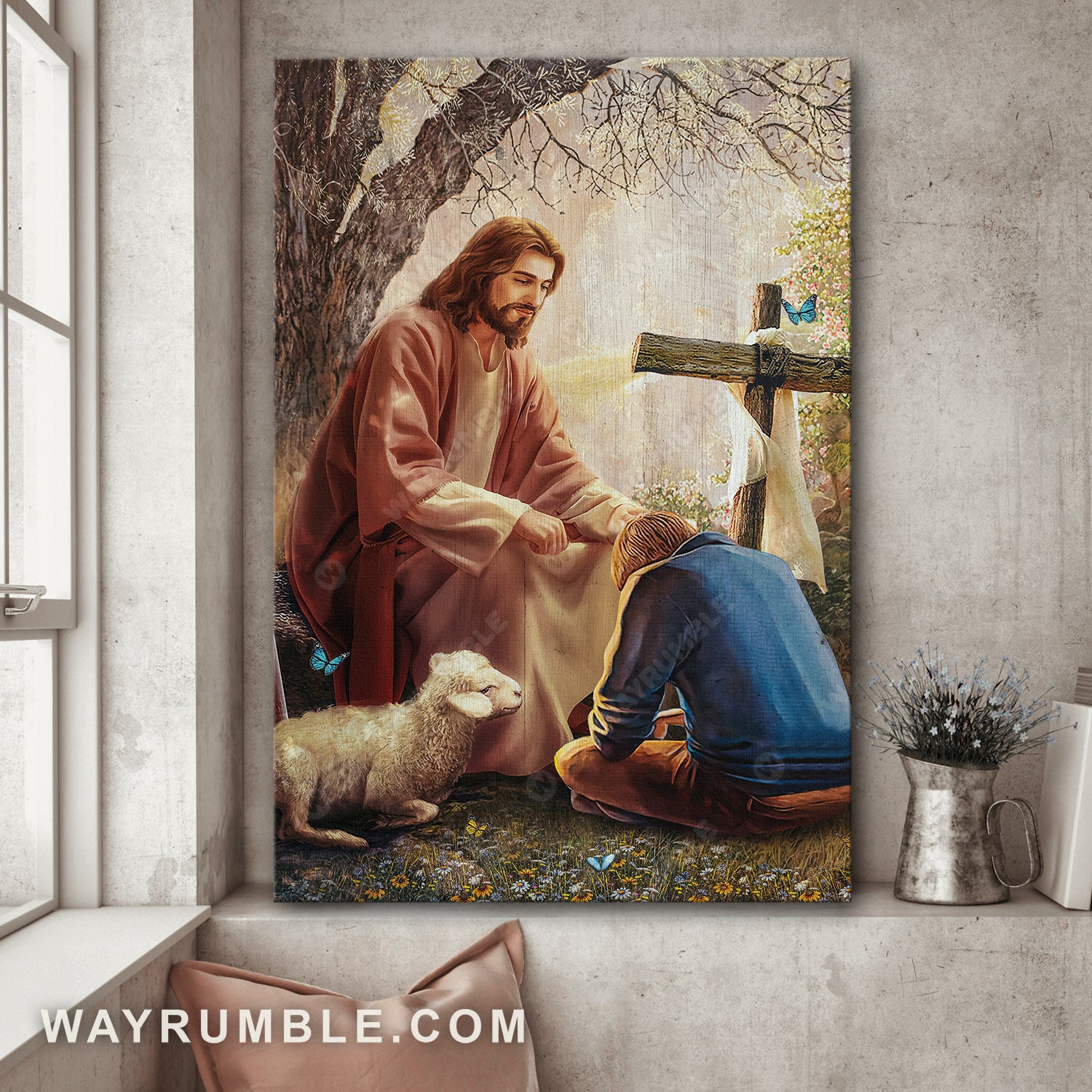 Pray for healing, Lamb of God, The life of Jesus, Wooden cross - Jesus Portrait Canvas Prints, Christian Wall Art