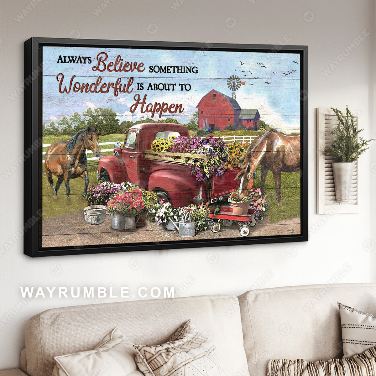 Pretty flower, Red ladybug car, Horse drawing, Always believe something wonderful - Jesus Landscape Canvas Prints, Christian Wall Art