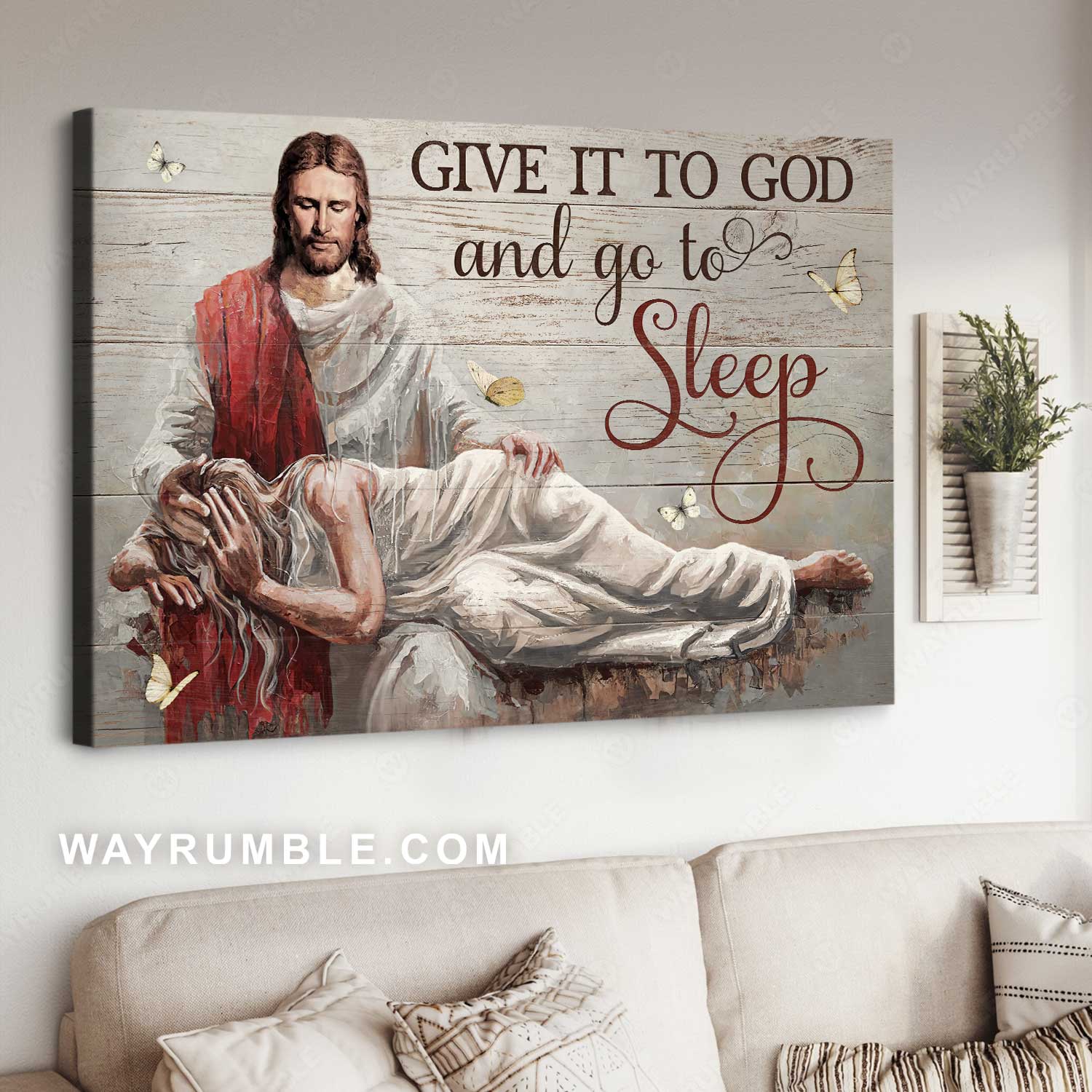 Stunning girl, Watercolor Jesus, Give it to God and go to sleep - Jesus Landscape Canvas Prints, Home Decor Wall Art