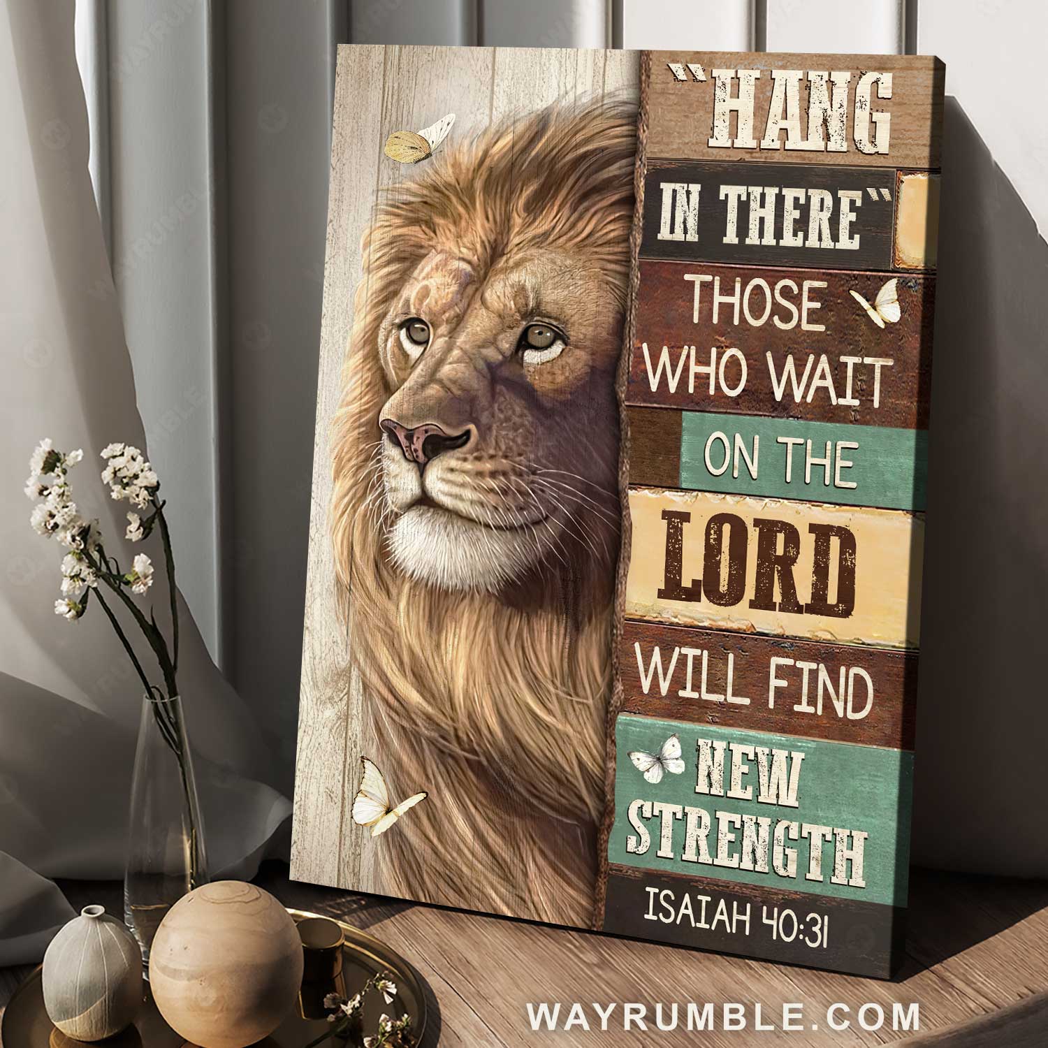 Beautiful lion artwork, White butterfly, Hang in there - Jesus Portrait Canvas Prints, Home Decor Wall Art