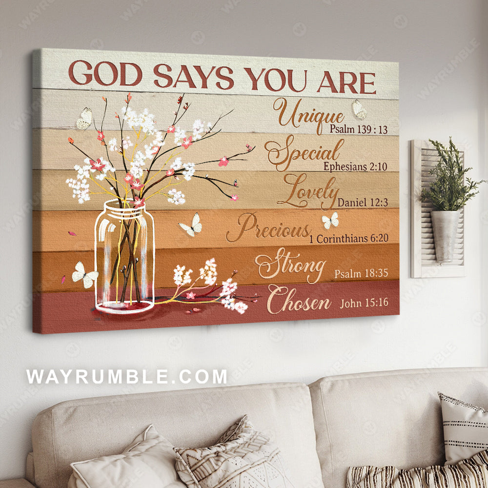 Baby cotton flower, White butterfly, God says you are unique - Jesus Landscape Canvas Prints, Christian Wall Art