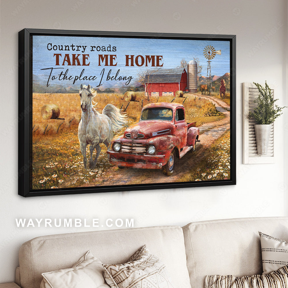 White horse, Rice field drawing, Ladybug car, Country roads take me home - Jesus Landscape Canvas Prints, Christian Wall Art