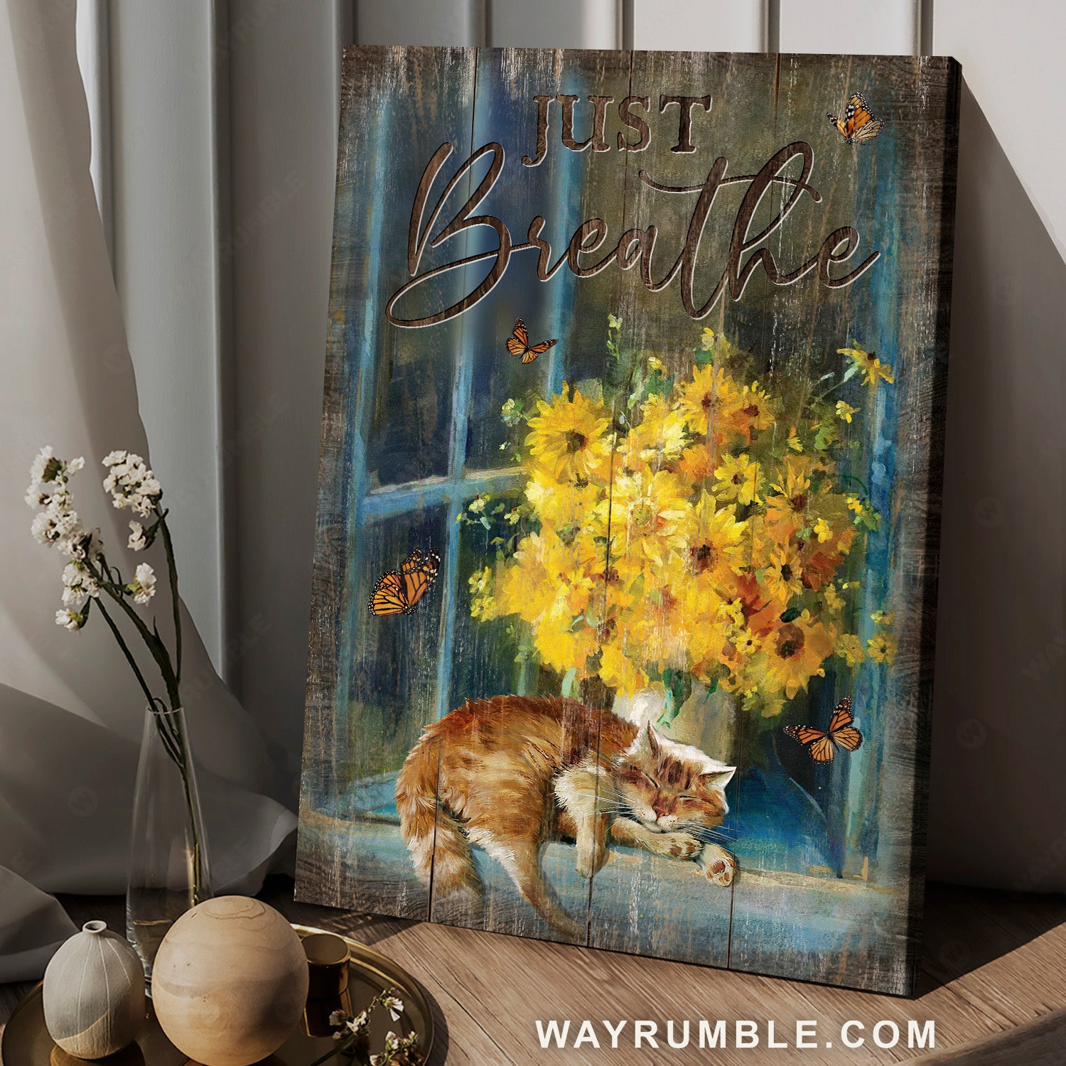 Watercolor yellow daisy, Sleeping cat, Orange butterfly, Just breathe - Jesus Portrait Canvas Prints, Home Decor Wall Art