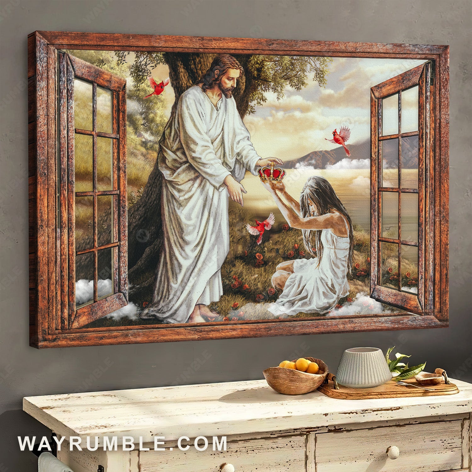 Beautiful girl, King crown, Amazing Jesus painting, The passion of Jesus - Jesus Landscape Canvas Prints, Home Decor Wall Art