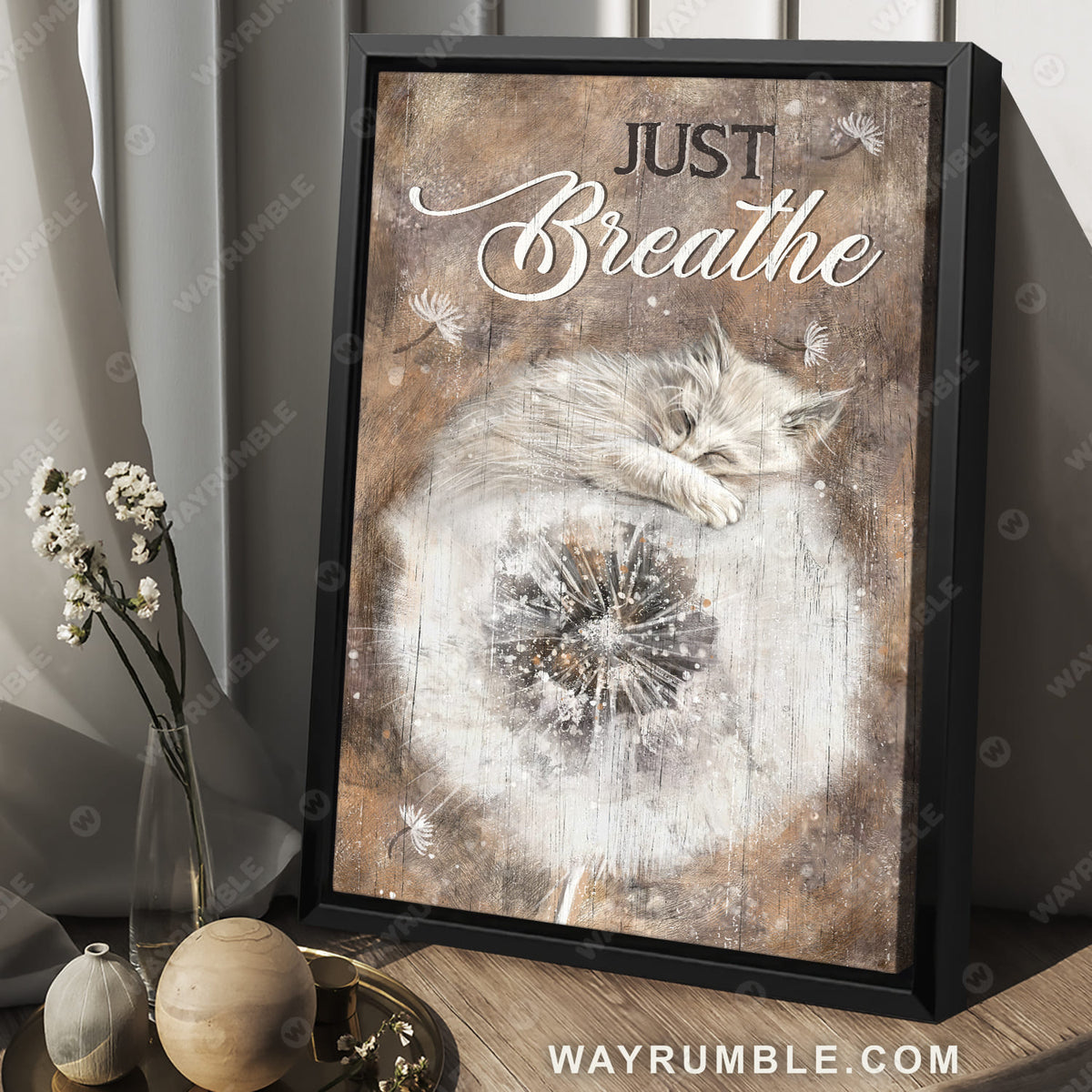 Cute white cat, Big dandelion drawing, Just breathe - Jesus Portrait Canvas Prints, Christian Wall Art