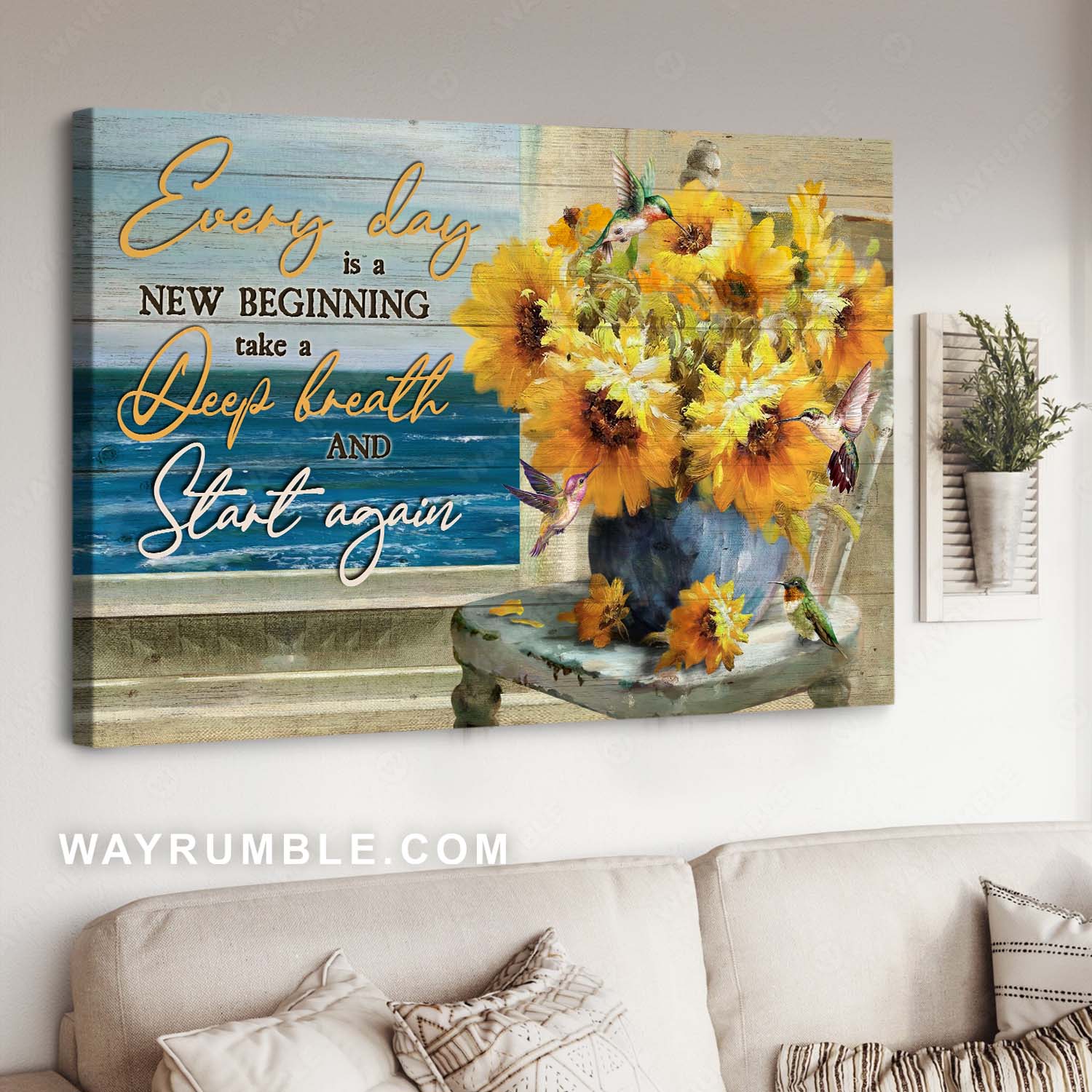Blue ocean drawing, Watercolor sunflower, Every day is a new beginning - Jesus Landscape Canvas Prints, Home Decor Wall Art