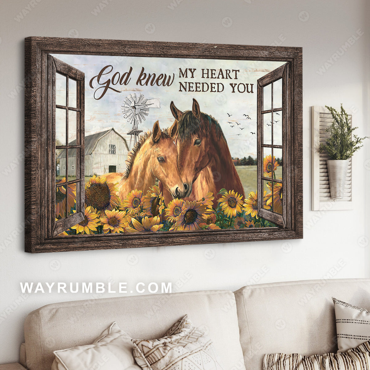 Horses drawing, Sunflower painting, White house, God knew my heart needed you - Jesus Landscape Canvas Prints, Christian Wall Art