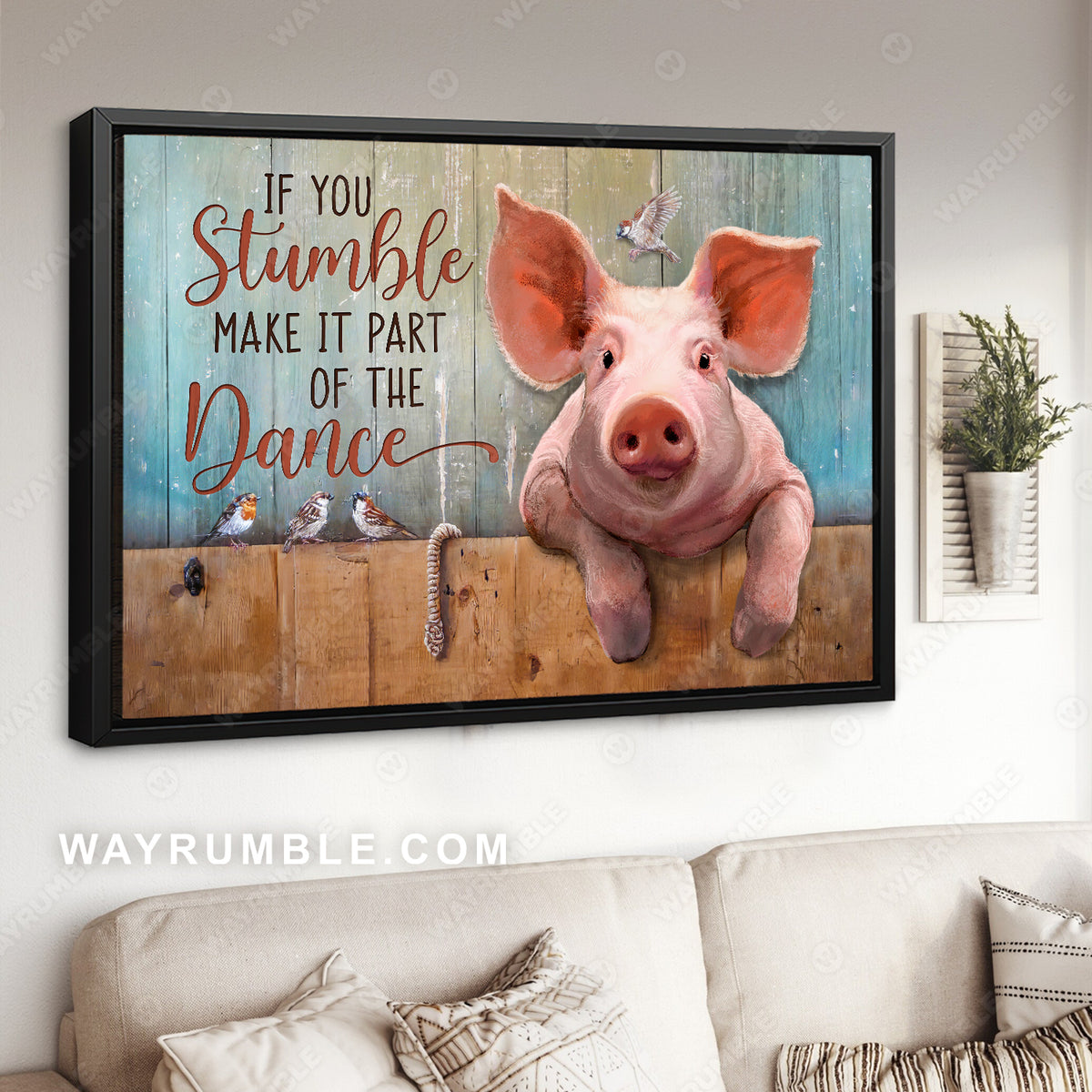 Stunning pig painting, Eastern bluebird, If you stumble, Make it part of the dance - Jesus Landscape Canvas Prints, Home Decor Wall Art