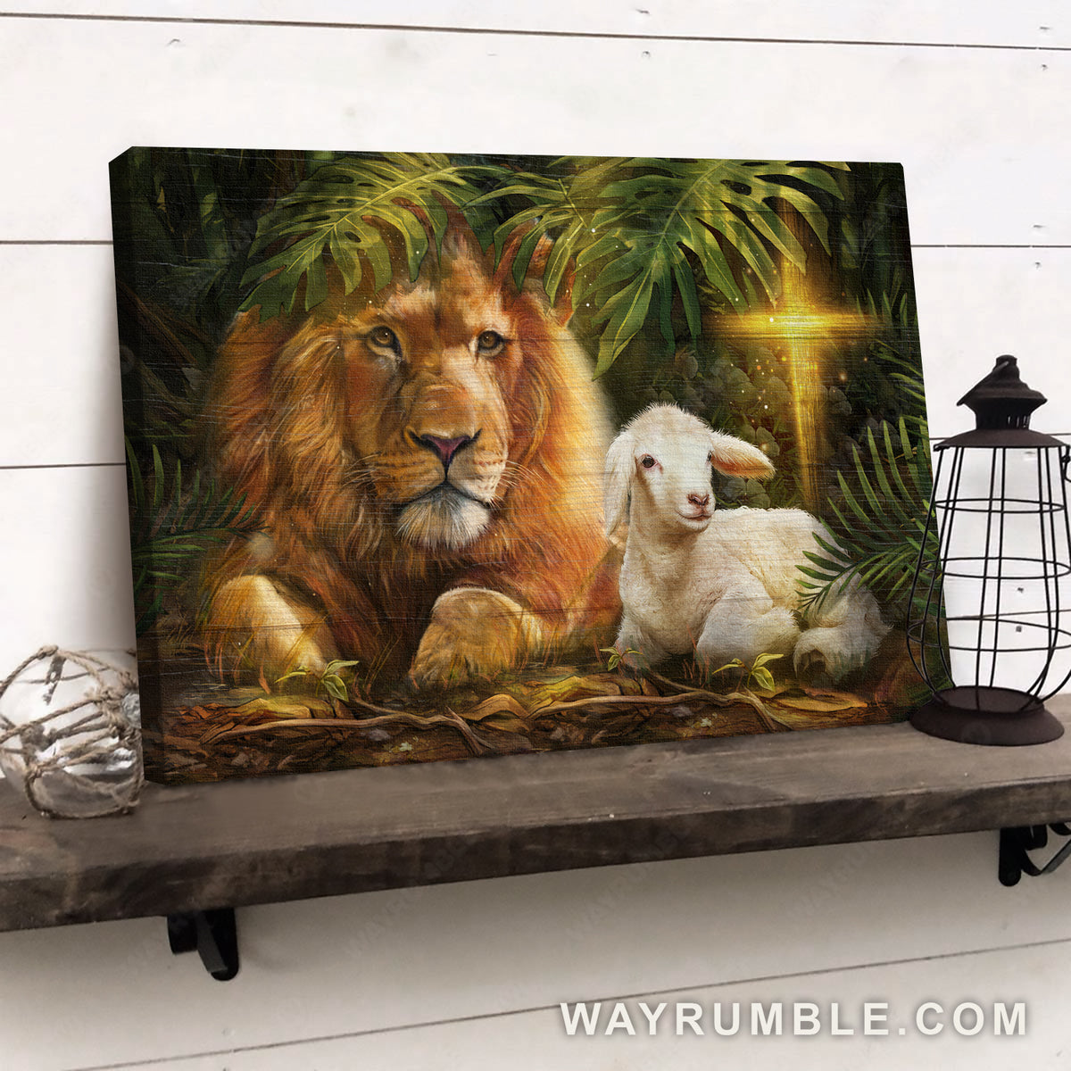 Big lion king, Beautiful lamb, Unique cross, Lion of Judah, Lamb of God - Jesus Landscape Canvas Prints, Christian Wall Art