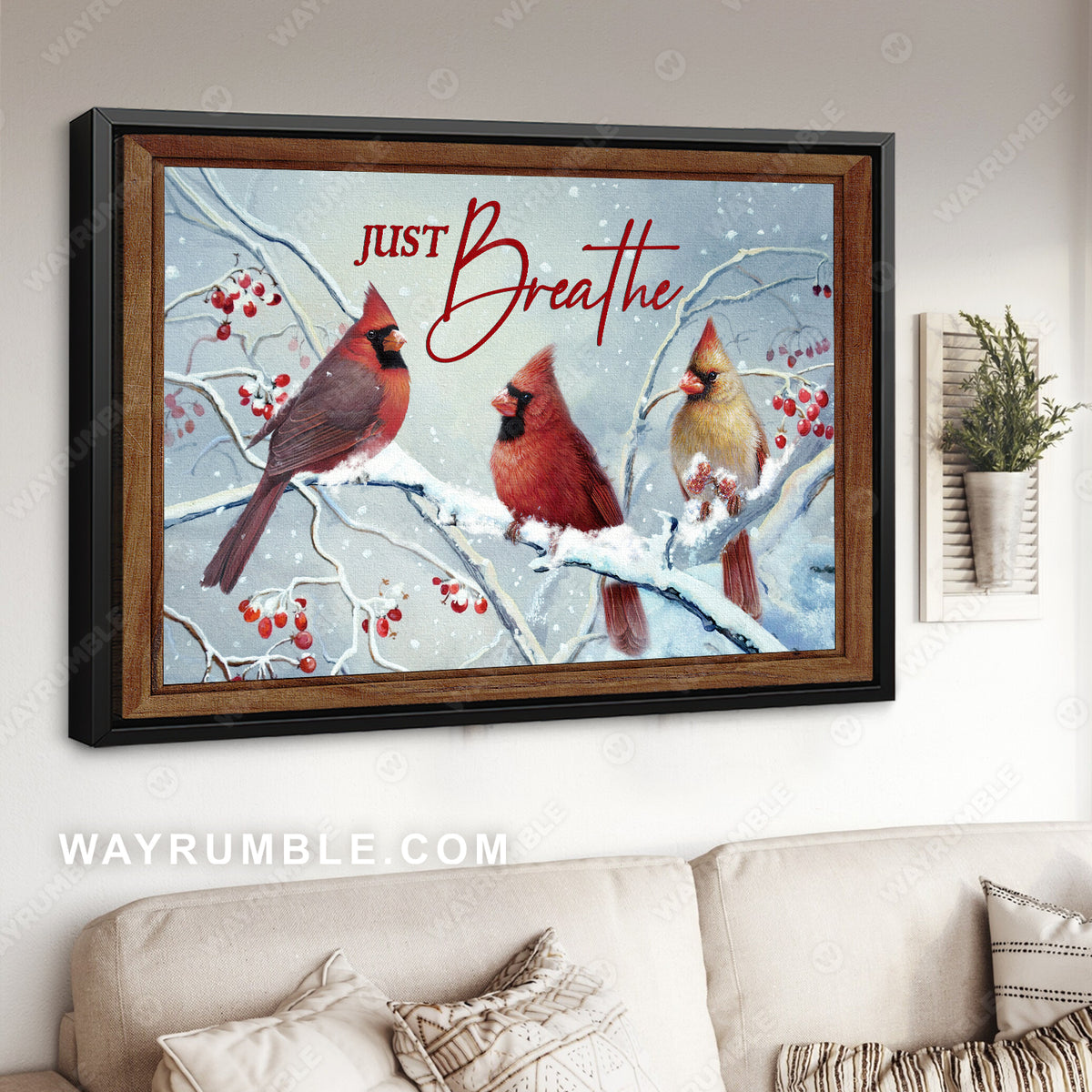 Beautiful cardinal, White snow, Red cranberry, Just breathe - Jesus Landscape Canvas Prints, Christian Wall Art