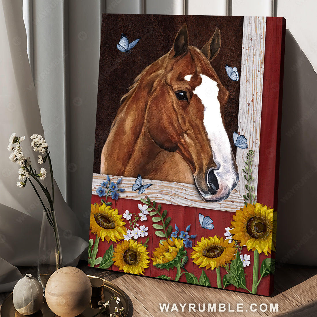 Amazing horse, Red window, Pretty sunflower garden, Gift for horse lover - Jesus Portrait Canvas Prints, Christian Wall Art