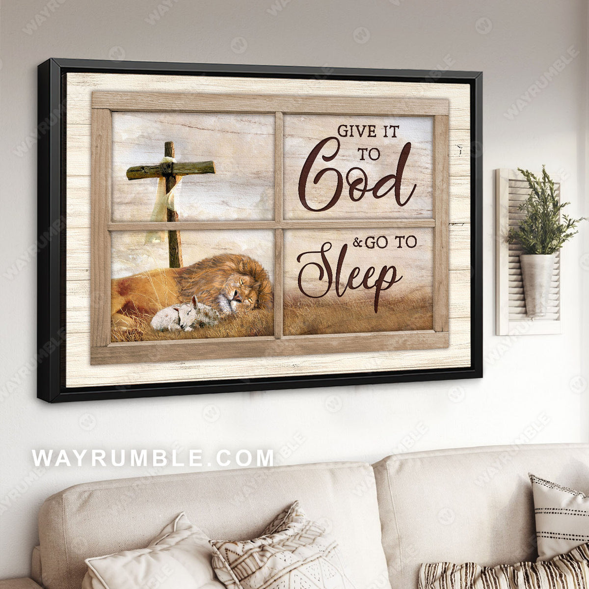 Sleeping lion, Lamp drawing, Meadow land, Give it to God and go to sleep - Jesus Landscape Canvas Prints, Wall Art