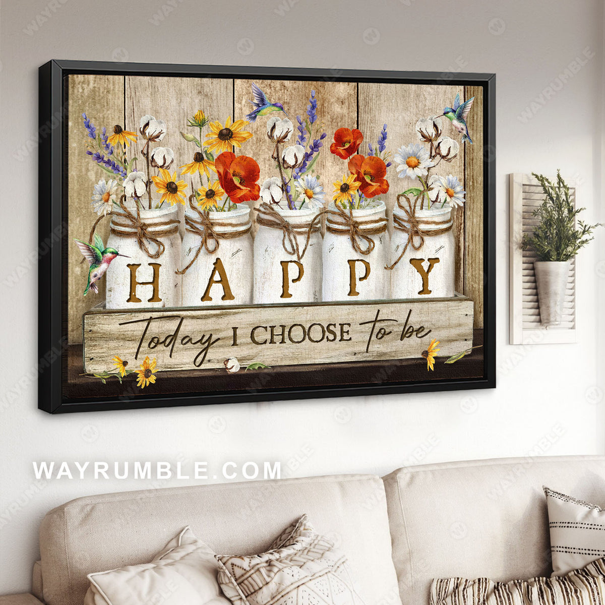Beautiful hummingbird, Rustic background, Today I choose happy - Jesus Landscape Canvas Prints, Christian Wall Art