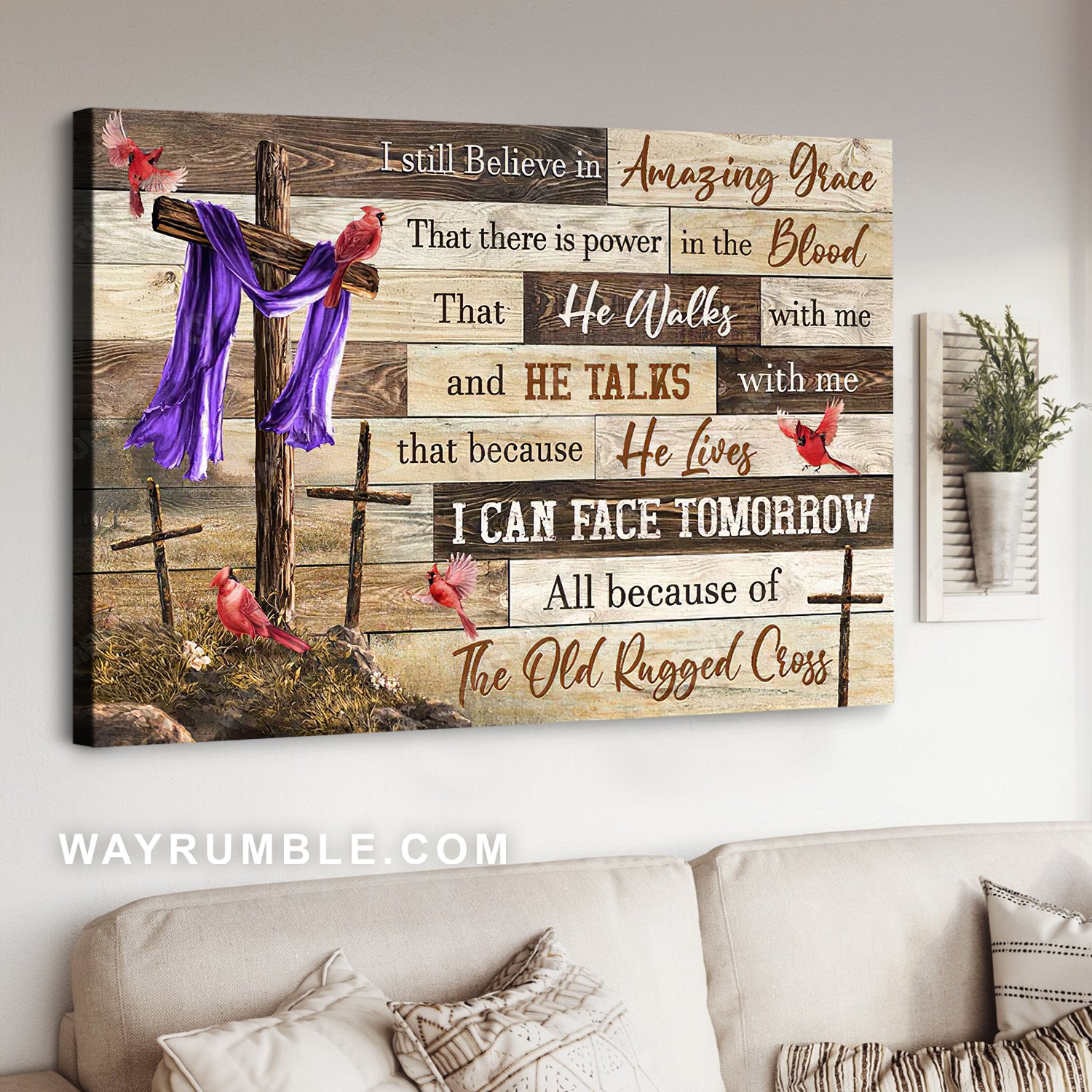 The old rugged cross, Cardinal painting, I still believe in amazing grace - Jesus Landscape Canvas Prints, Christian Wall Art