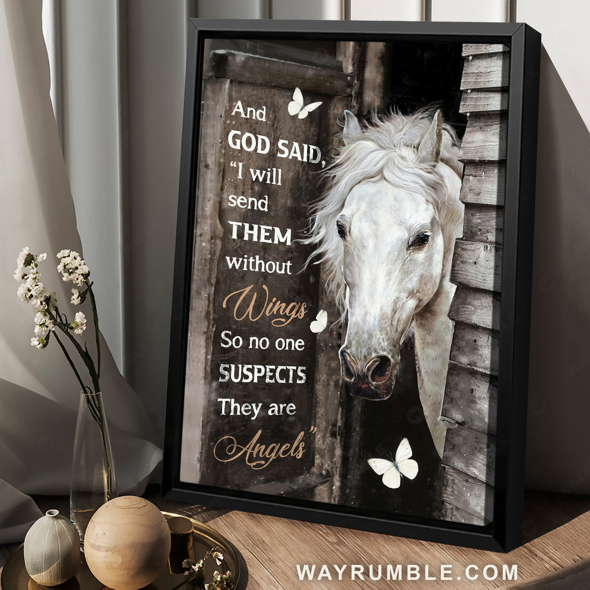 Pretty white horse, Butterfly drawing, I will send them without wings - Jesus Portrait Canvas Prints, Christian Wall Art
