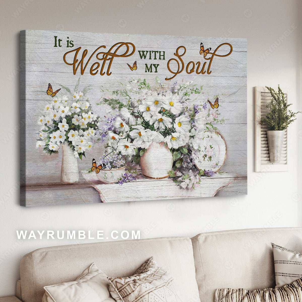 White flower drawing, Pretty butterfly, Lavender painting, It is well with my soul - Jesus Landscape Canvas Prints, Christian Wall Art