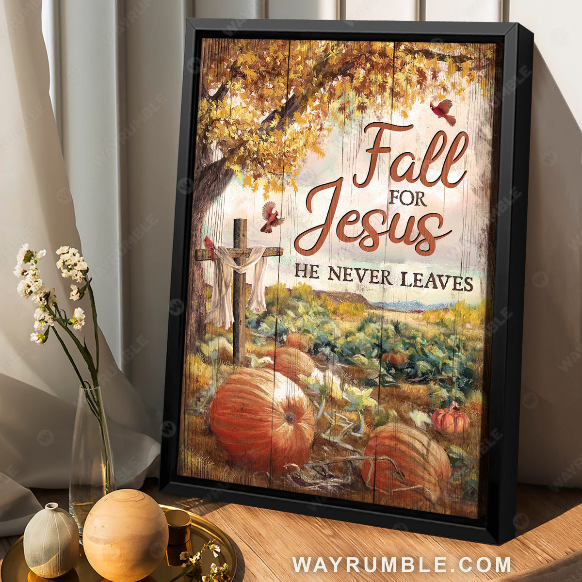 Pumpkin farm, Autumn forest, Cross symbol, Fall for Jesus - Jesus Portrait Canvas Prints, Home Decor Wall Art