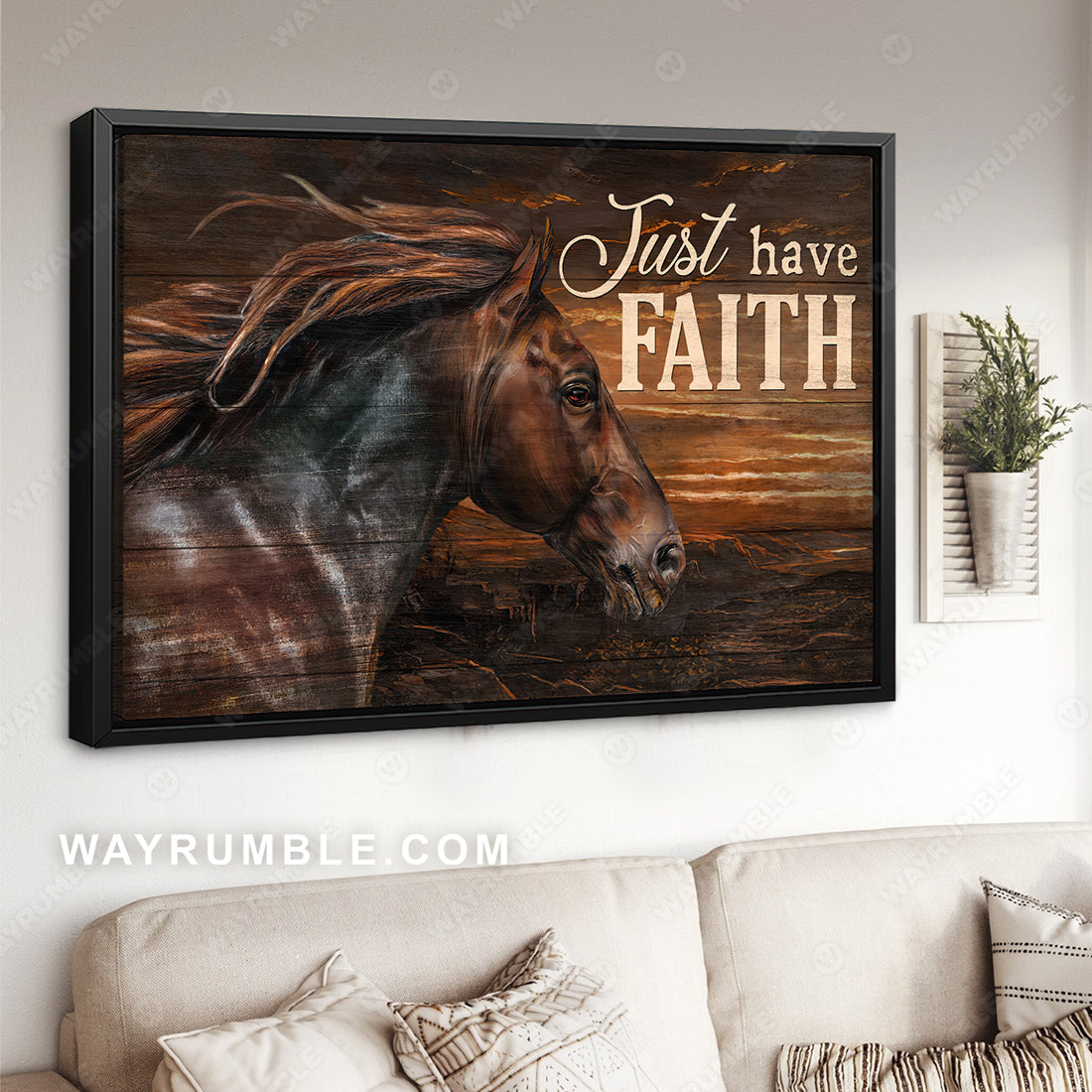 Black horse, Dark orange sunset, Jesus painting, Just have faith - Jesus Landscape Canvas Prints, Christian Wall Art