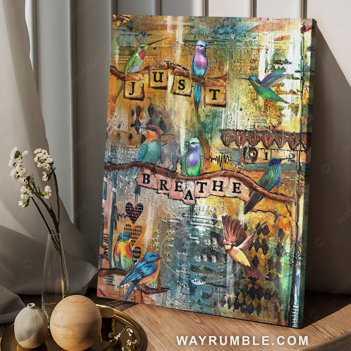 Pretty hummingbird, Colorful abstract painting, Just breathe - Jesus Portrait Canvas Prints, Christian Wall Art