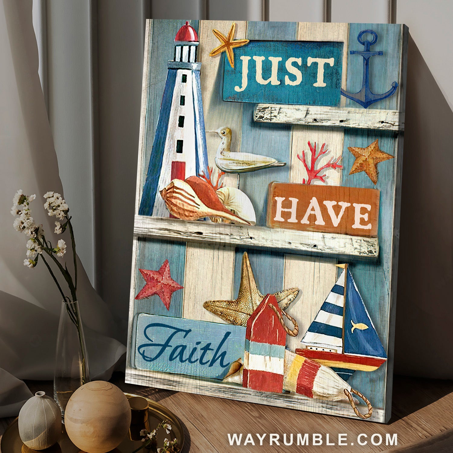 Pretty lighthouse, Ocean vibe, Summer painting, Just have faith - Jesus Portrait Canvas Prints, Christian Wall Art
