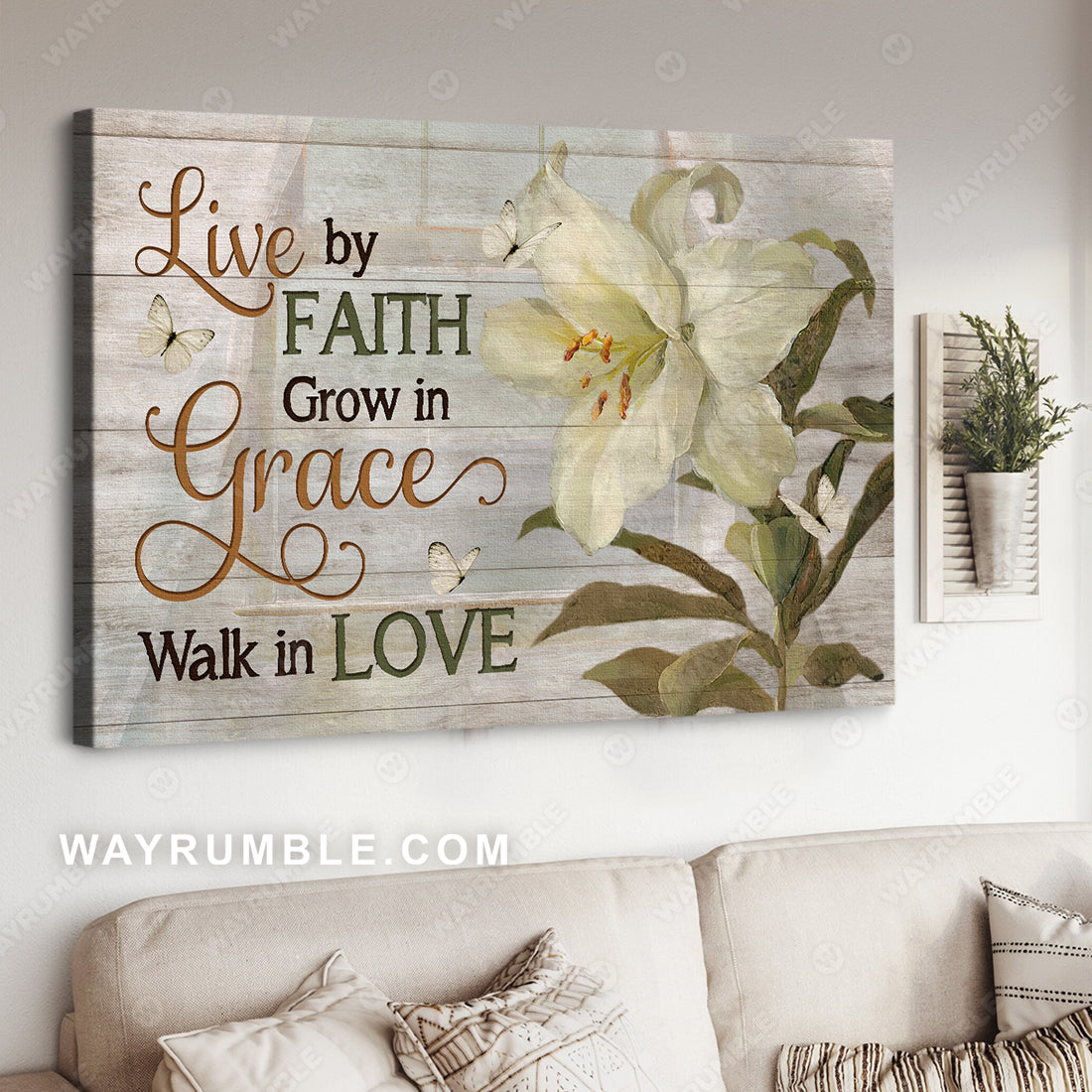 Watercolor lily, Still life drawing, Live by faith - Jesus Landscape Canvas Prints, Christian Wall Art