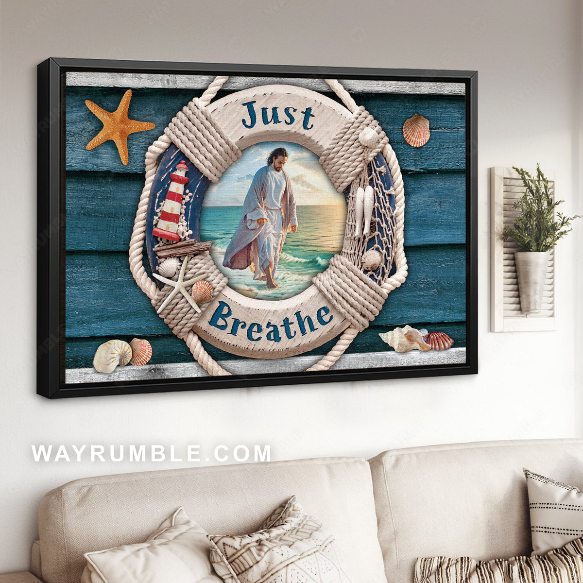 Summer vibe, Jesus walking on water, Ocean painting, Just breathe - Jesus Landscape Canvas Prints, Christian Wall Art