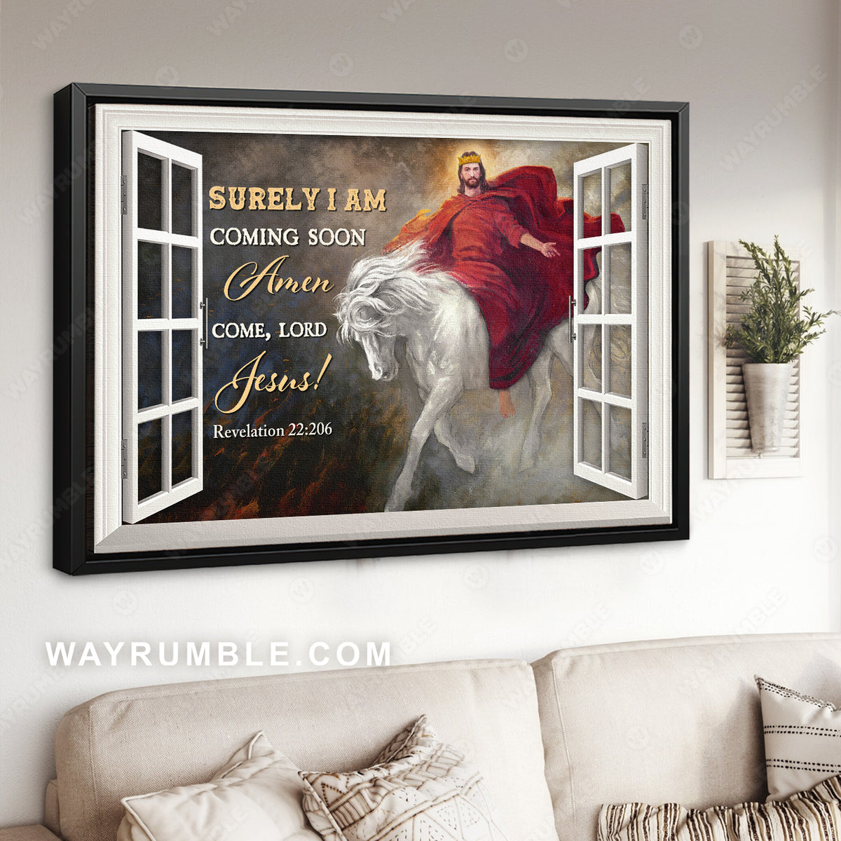 Jesus drawing, Stunning red clothes, White horse, Surely I am coming soon - Jesus Landscape Canvas Prints, Christian Wall Art