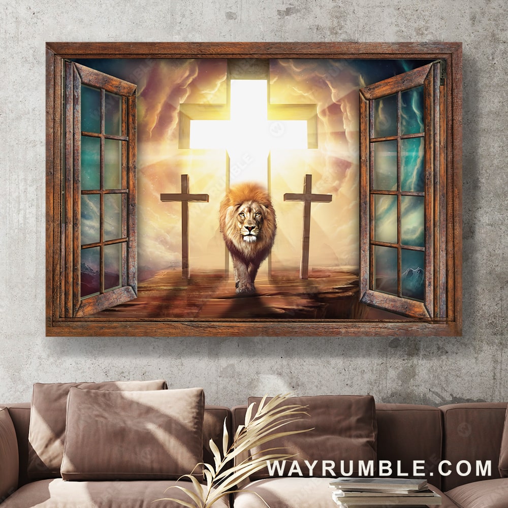 Infinite halo, Jesus painting, Lion of Judah, Cross symbol - Jesus Landscape Canvas Prints, Wall Art