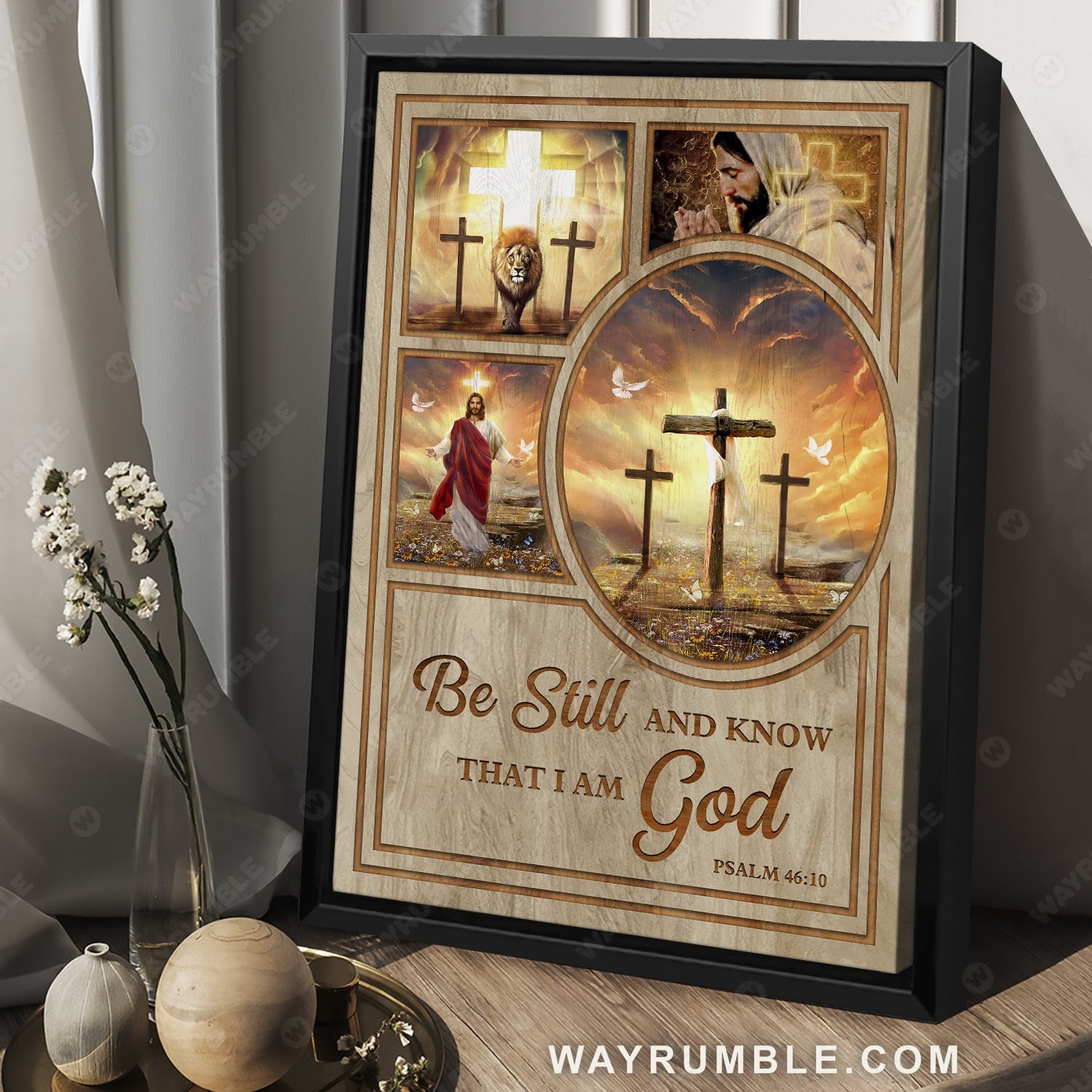 Life of Jesus, Orange sunset, Lion of Judah, Be still and know that I am God - Jesus Portrait Canvas Prints, Christian Wall Art