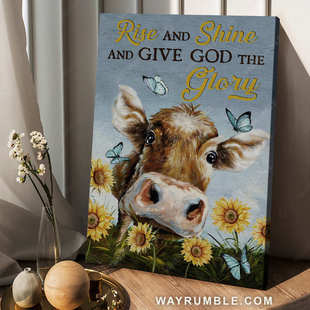 Watercolor cow, Sunflower field, Pretty butterfly, Rise and shine - Jesus Portrait Canvas Prints, Christian Wall Art