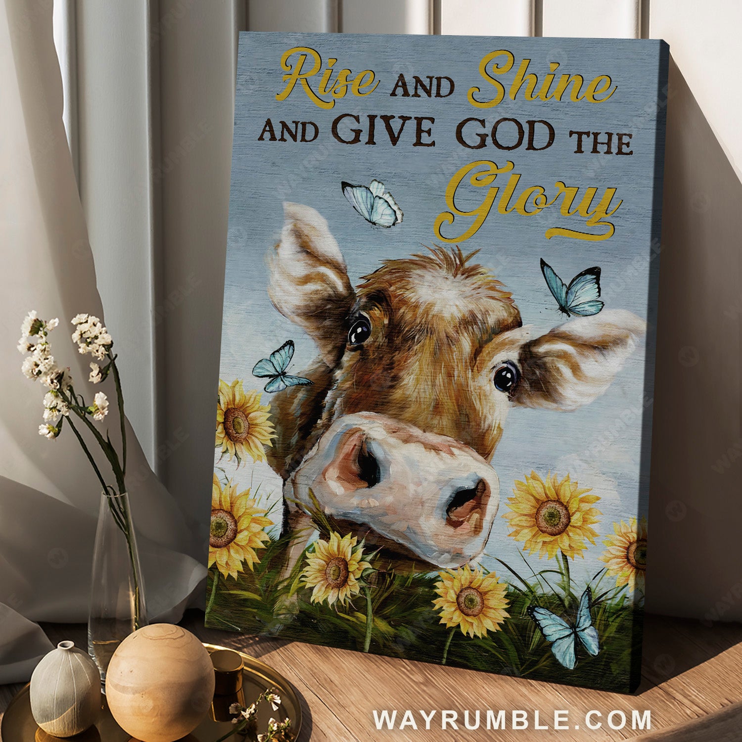 Watercolor cow, Sunflower field, Pretty butterfly, Rise and shine - Jesus Portrait Canvas Prints, Christian Wall Art