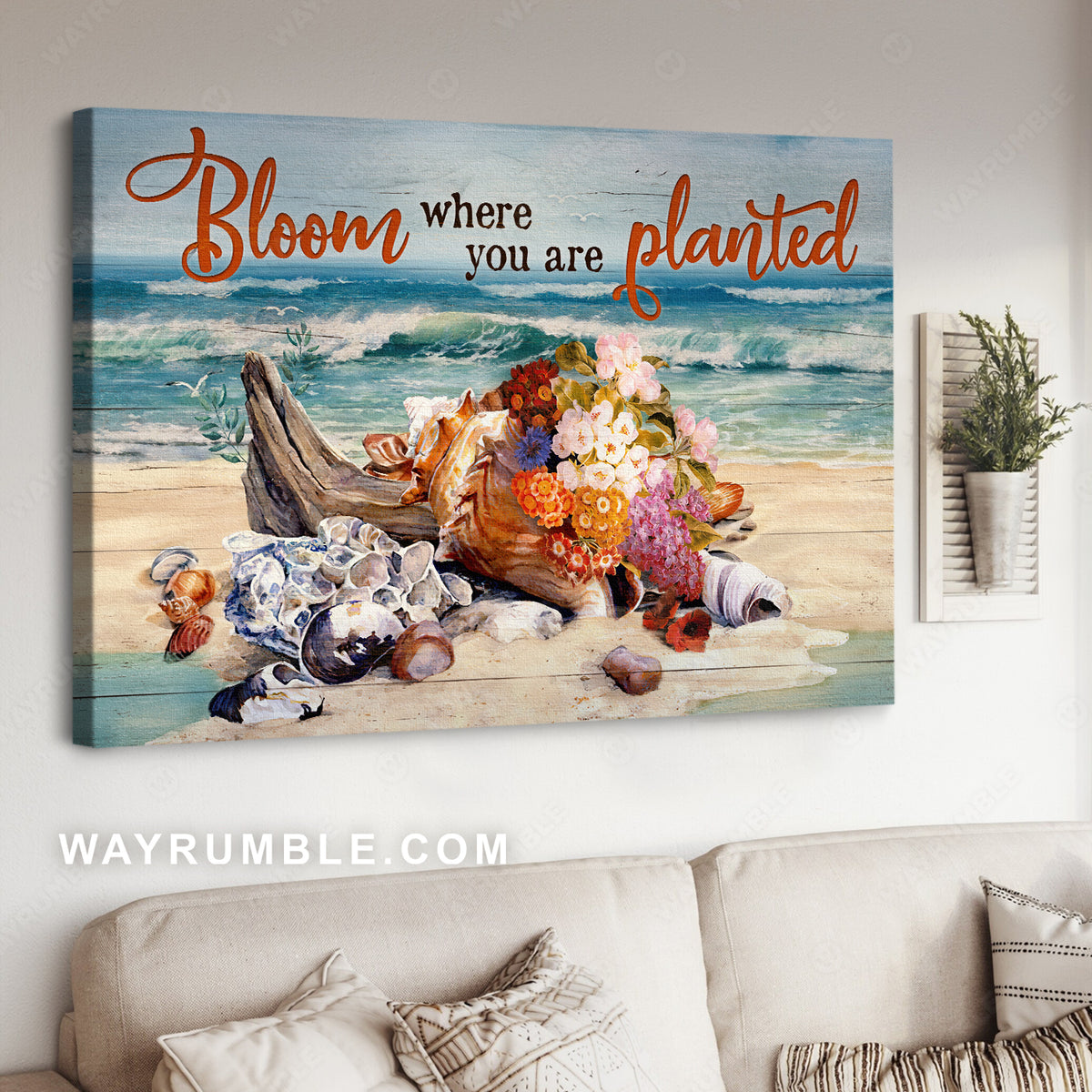 Ocean painting, Flowers on the beach, Bloom where you are planted - Jesus Landscape Canvas Prints, Christian Wall Art