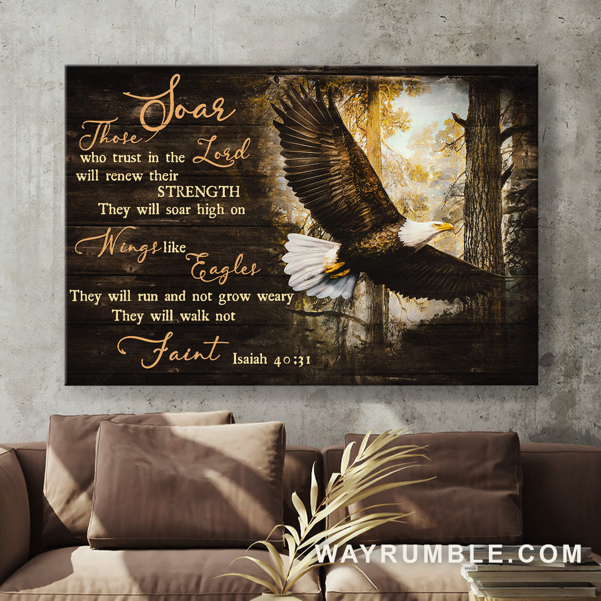 Beautiful eagle drawing, Forest painting, They will soar high on wings - Jesus Landscape Canvas Prints, Home Decor Wall Art