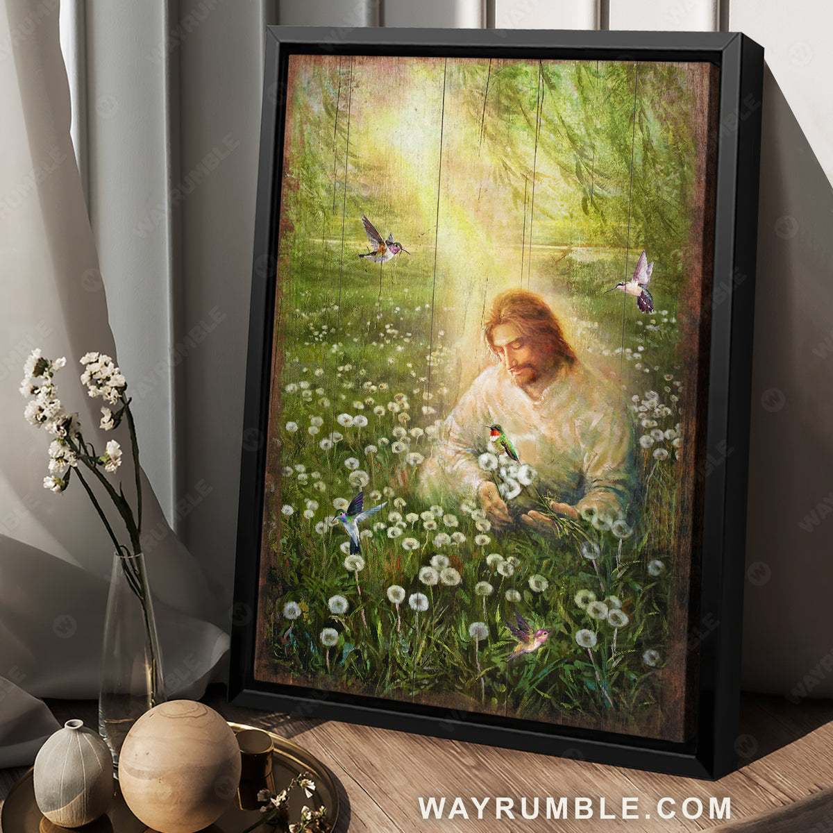 Dandelion field, The face of Jesus, Colorful hummingbird - Jesus Portrait Canvas Prints, Christian Wall Art