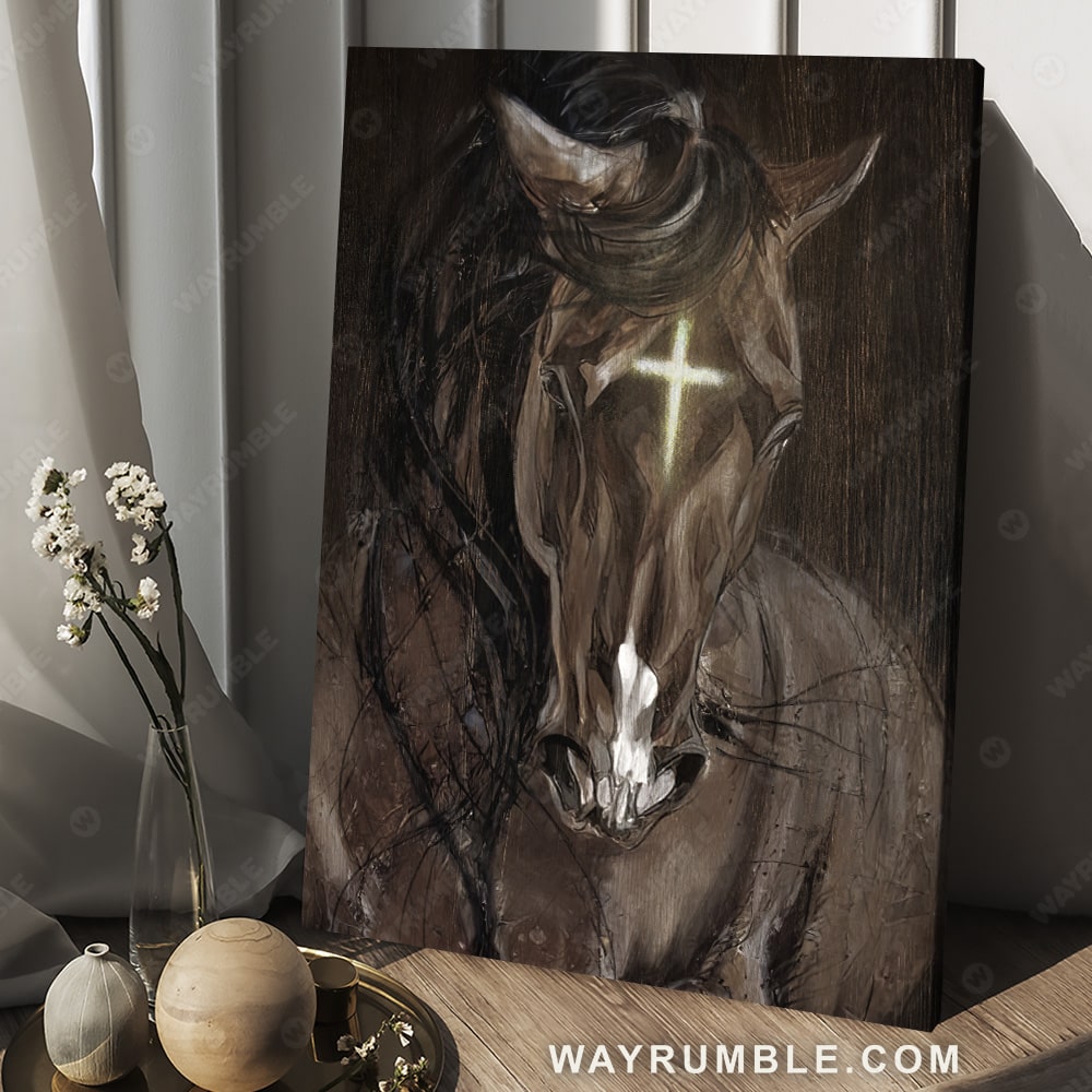 Quarter horse, Jesus symbol, Dark brown horse, Beautiful cross - Jesus Portrait Canvas Prints, Christian Wall Art