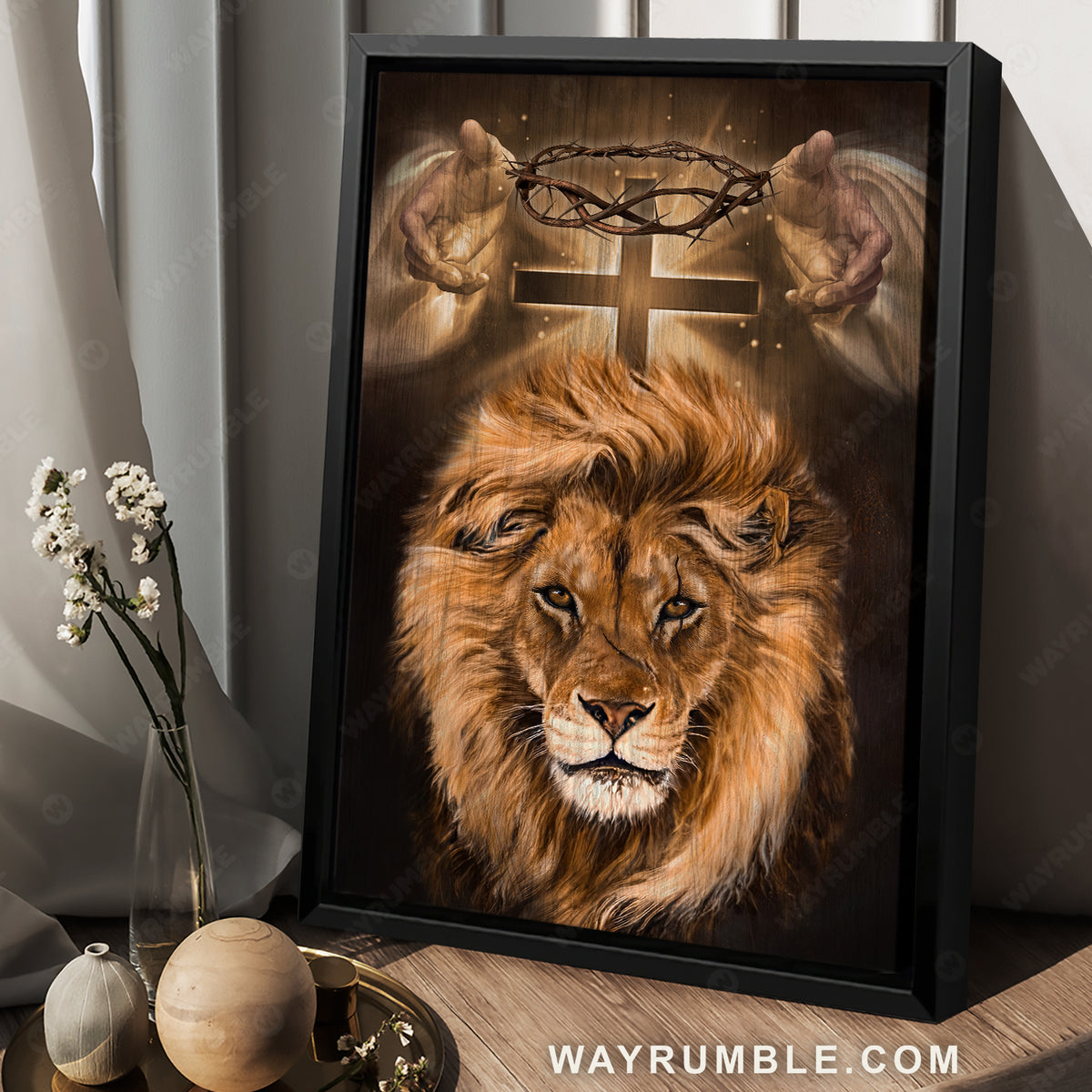 Stunning face of Jesus, Jesus hand, Crown of thorn, Light cross - Jesus Portrait Canvas Prints, Home Decor Wall Art