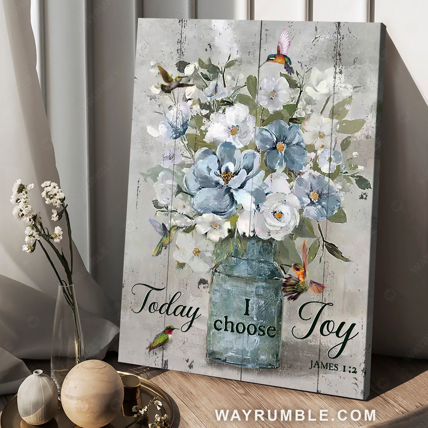 Vintage flower, Lovely hummingbird, Watercolor drawing, Today I choose joy - Jesus Portrait Canvas Prints, Home Decor Wall Art