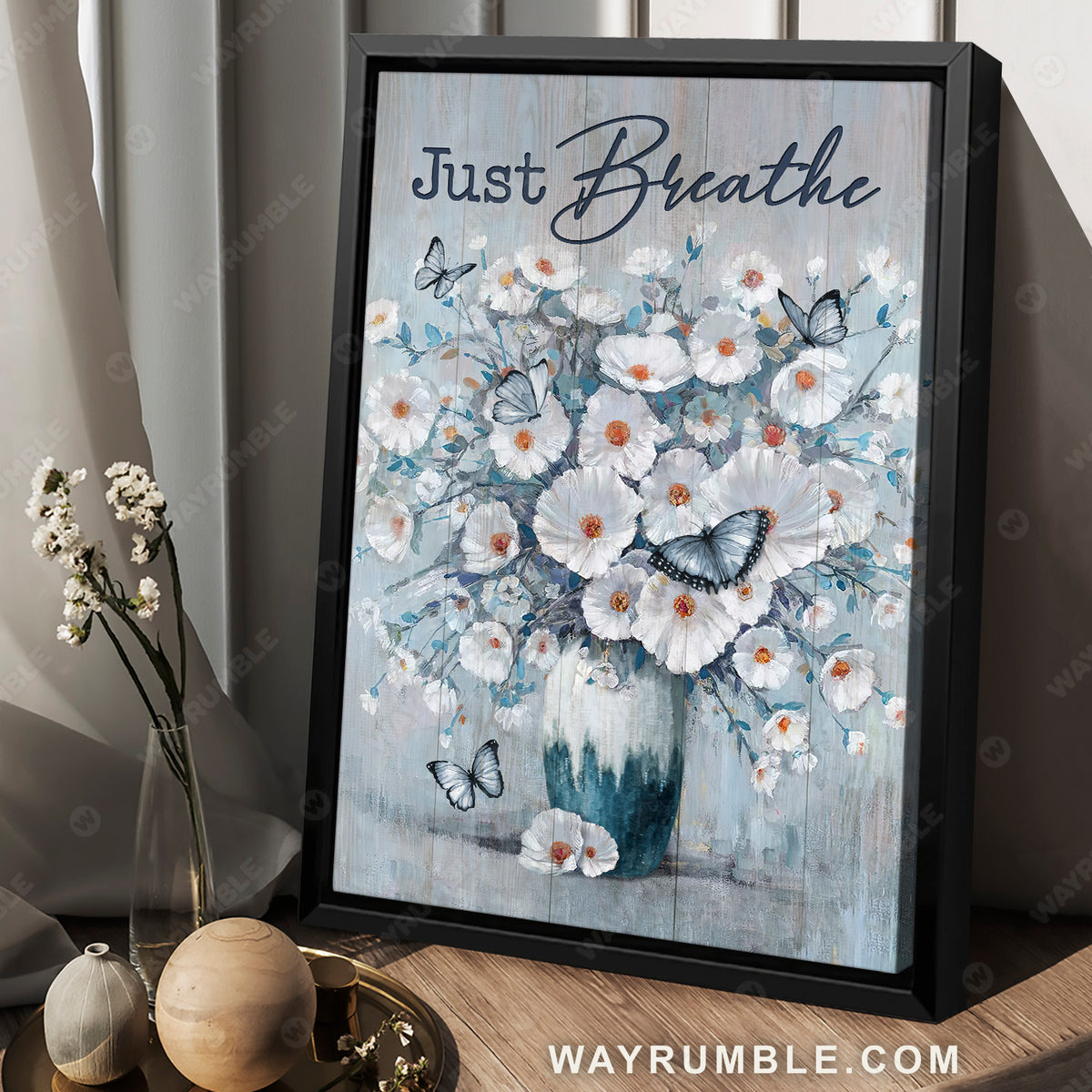 Unique flower drawing, Blue butterfly, Still life painting, Just breathe - Jesus Portrait Canvas Prints, Christian Wall Art