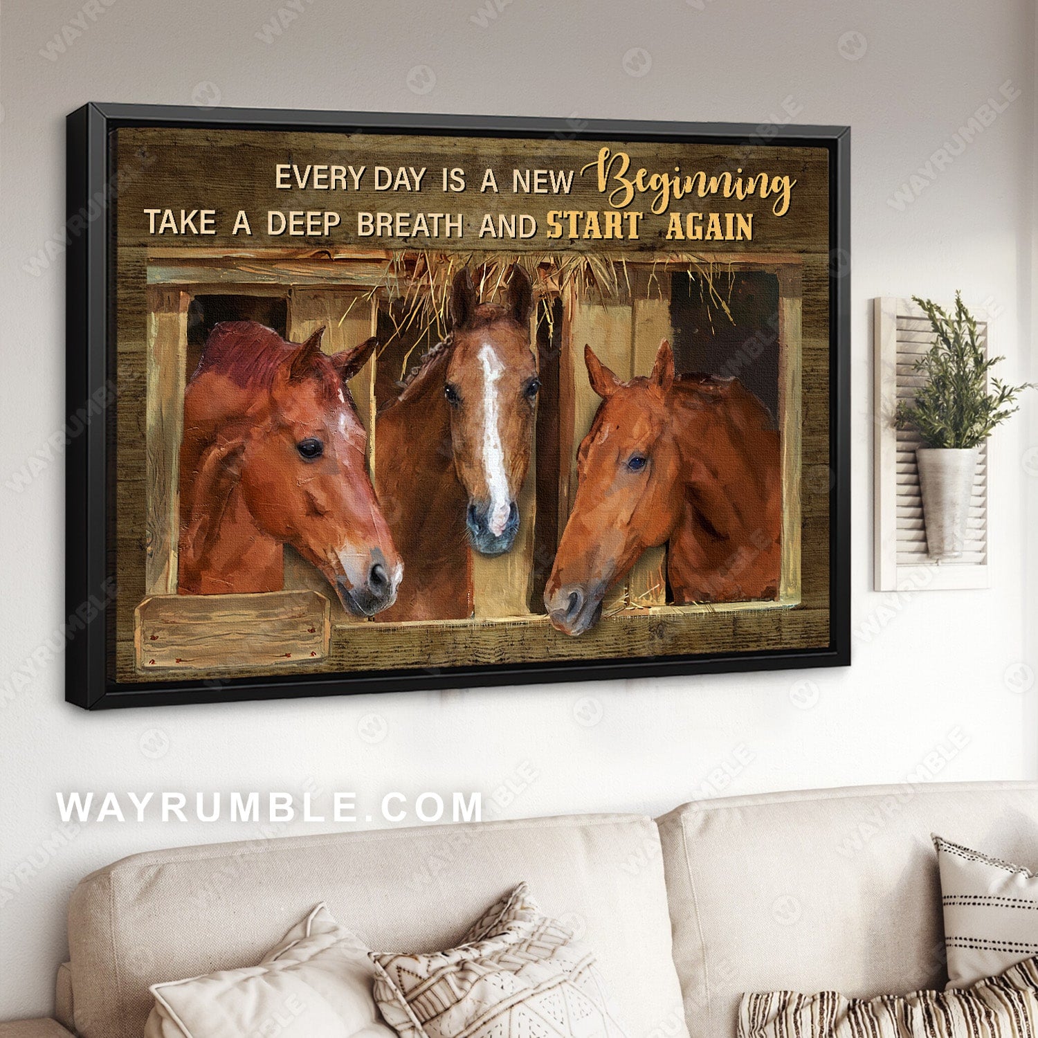 Brown horses painting, Jesus drawing, Sunny day, Every day is a new beginning - Jesus Landscape Canvas Prints, Christian Wall Art