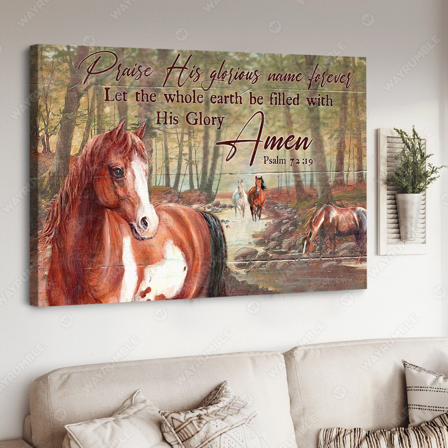 Dream horse, Green forest, Praise his glorious name forever - Jesus Landscape Canvas Prints, Christian Wall Art