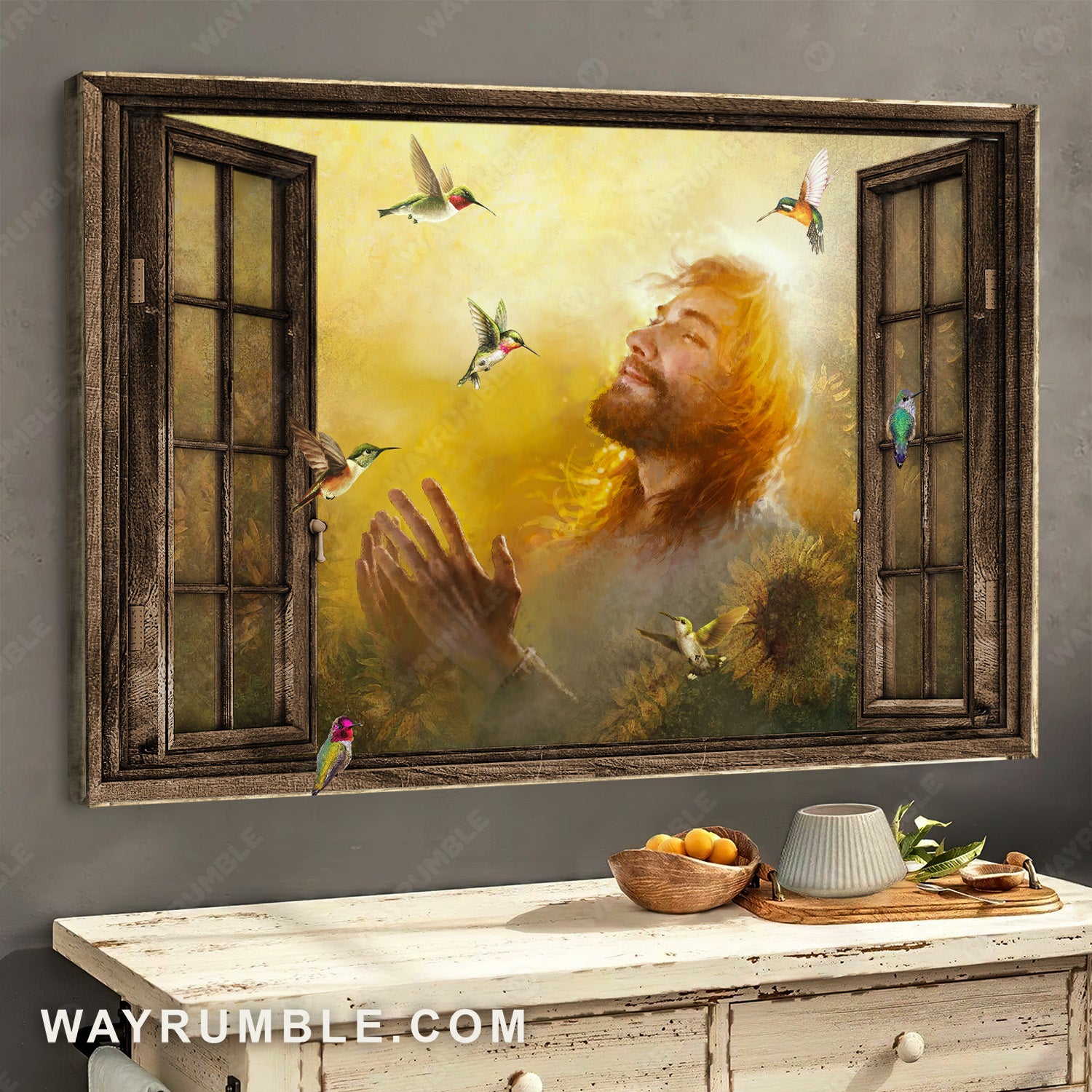 Pray for healing, Hummingbird drawing, Watercolor sunflower - Jesus Landscape Canvas Prints, Home Decor Wall Art