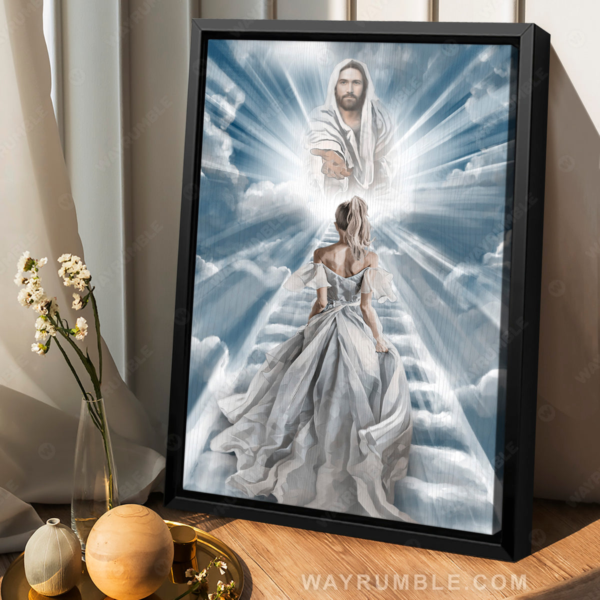 Jesus drawing, Beautiful girl, Blue sky, Halo, Walking with Jesus - Jesus Portrait Canvas Prints, Christian Wall Art